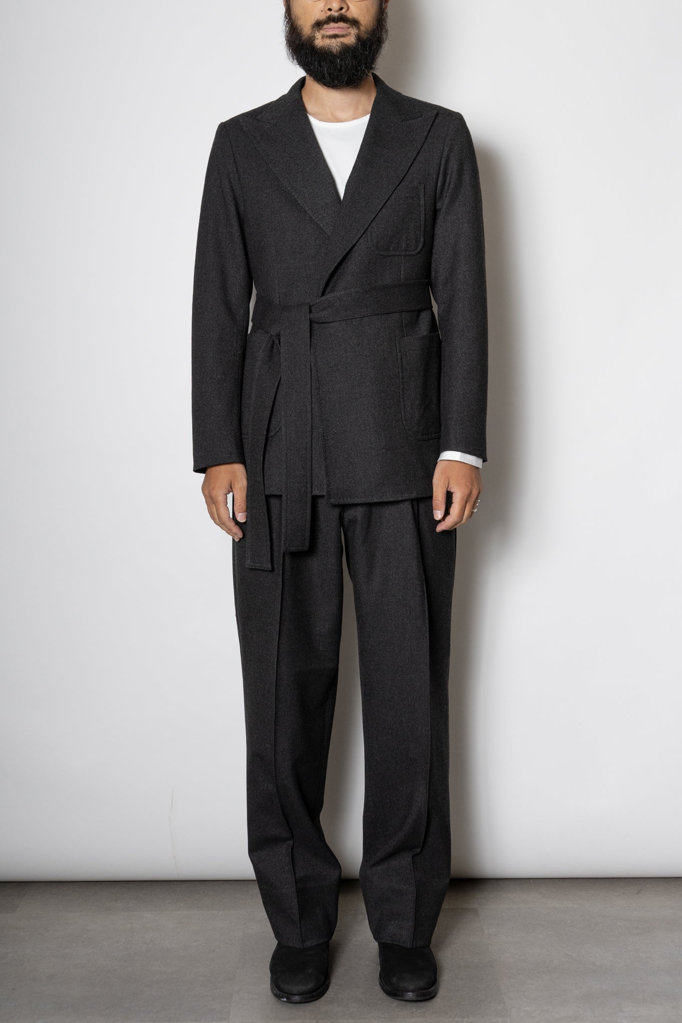 FRENCH TWILL BELTED JACKET / CHARCOAL - RAINMAKER KYOTO