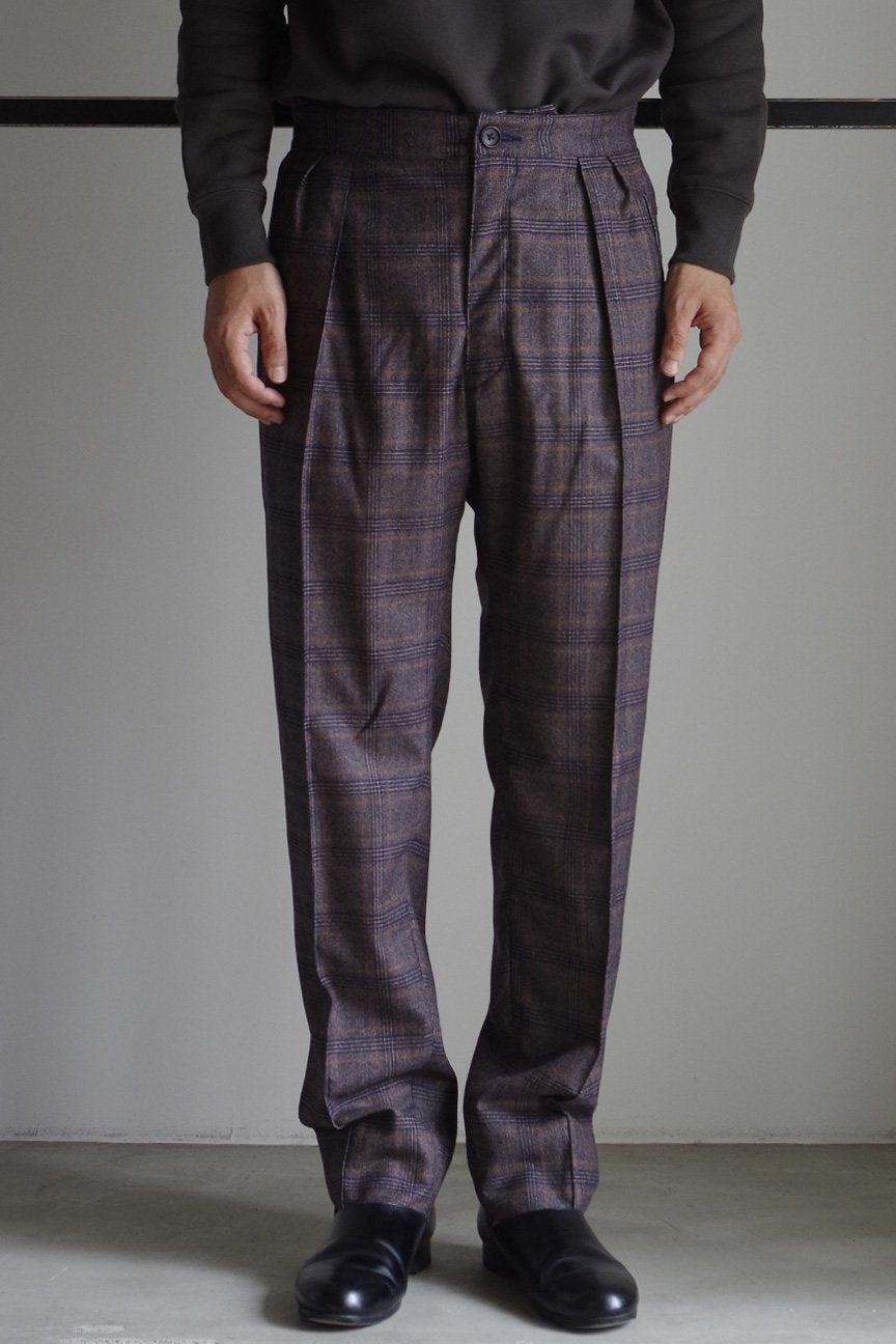 SEAMLESS EASY TROUSERS / NAVY GLEN CHECK - RAINMAKER KYOTO
