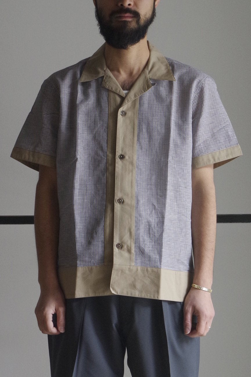 OPEN COLLAR COMBINATION SHIRT/ GINGHAM CHECK - RAINMAKER KYOTO