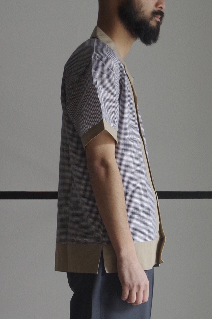 OPEN COLLAR COMBINATION SHIRT/ GINGHAM CHECK - RAINMAKER KYOTO