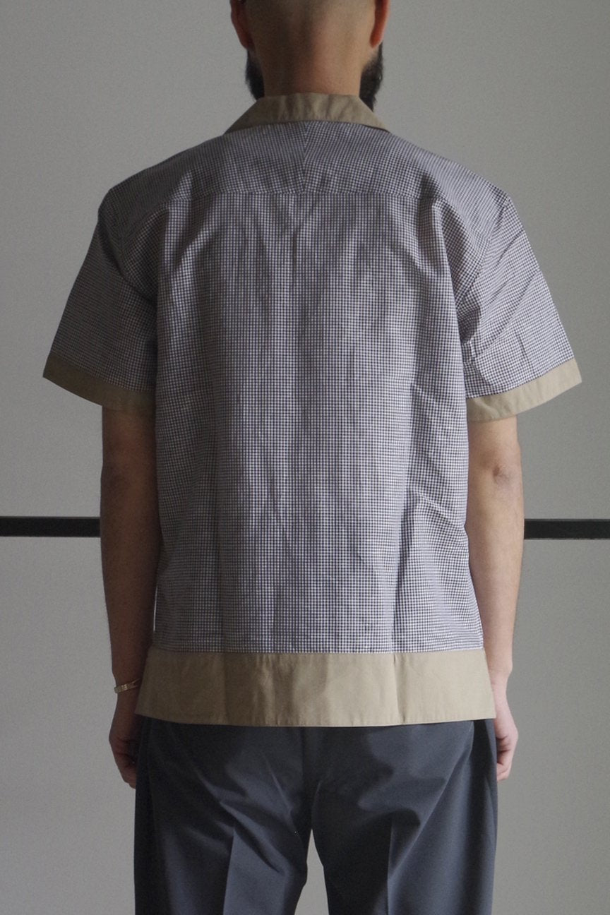 OPEN COLLAR COMBINATION SHIRT/ GINGHAM CHECK - RAINMAKER KYOTO