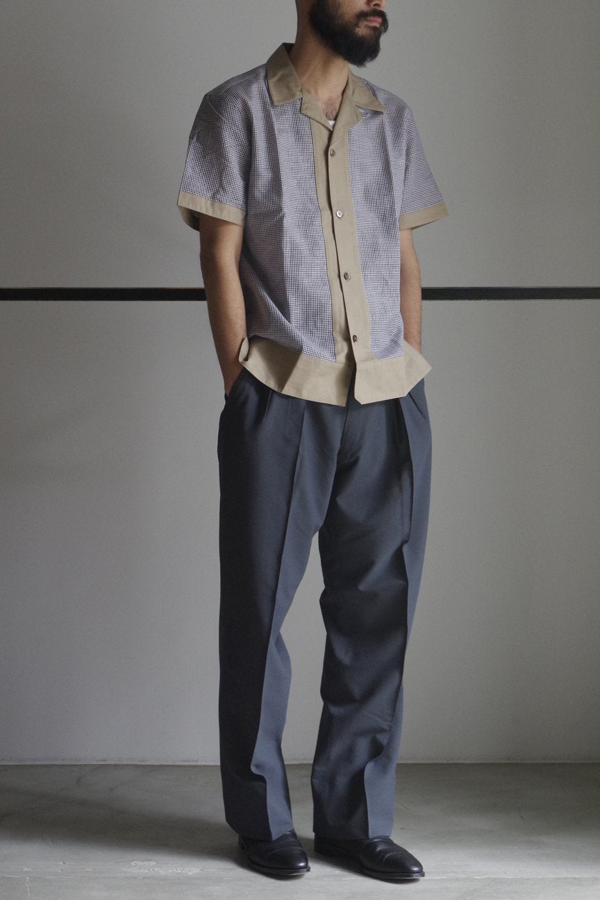 OPEN COLLAR COMBINATION SHIRT/ GINGHAM CHECK - RAINMAKER KYOTO