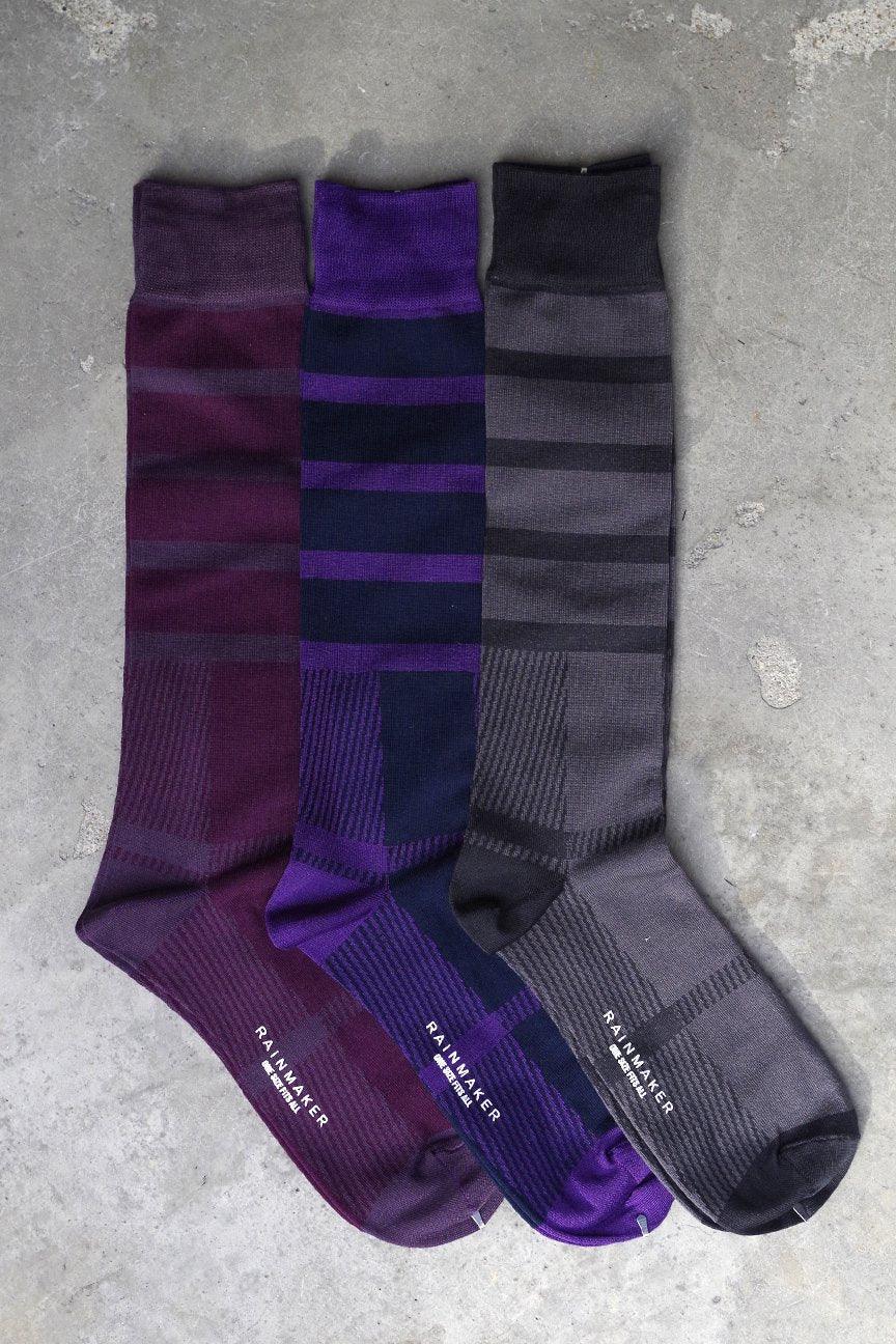 COMBINATION PATTERN SOCKS/ BORDEAUX/ NAVY / GRAY - RAINMAKER KYOTO