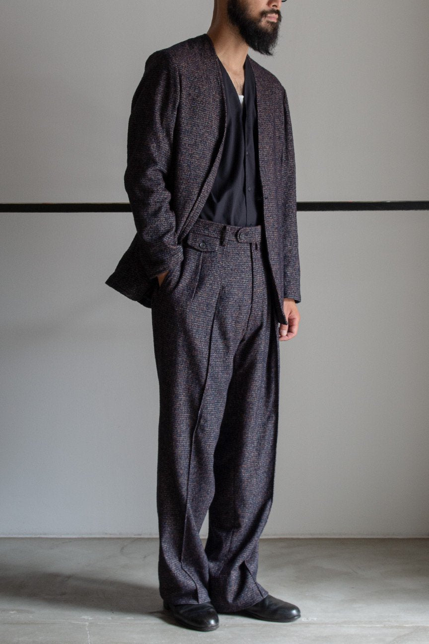 MIX TWEED WIDE TROUSERS / NAVY MIX - RAINMAKER KYOTO