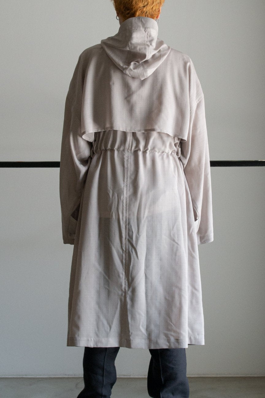 SHADOW STRIPE HOODED COAT / ECRU