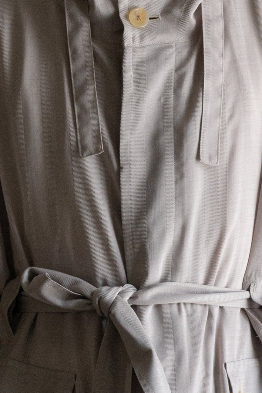 SHADOW STRIPE HOODED COAT / ECRU
