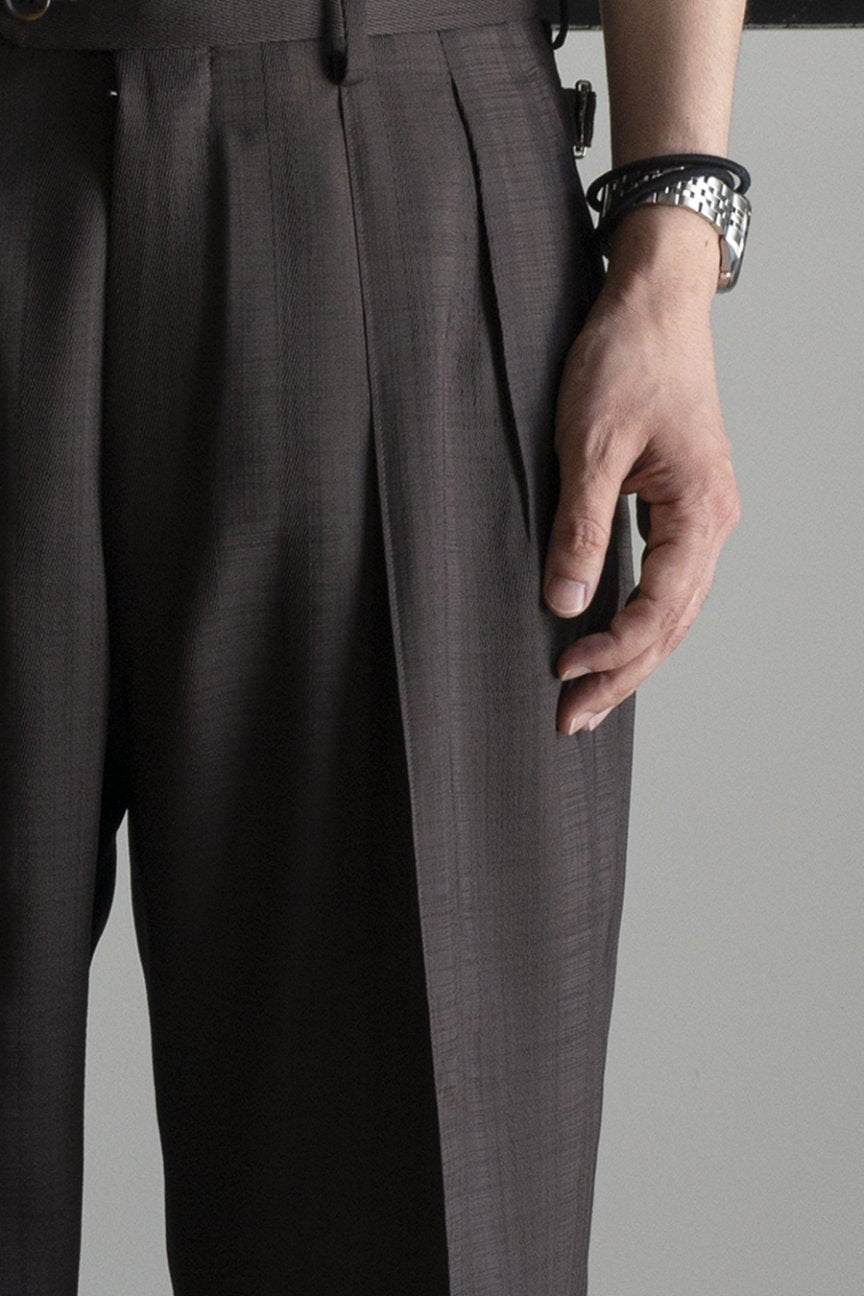 SHADOW STRIPE WIDE TROUSERS / BROWN - RAINMAKER KYOTO
