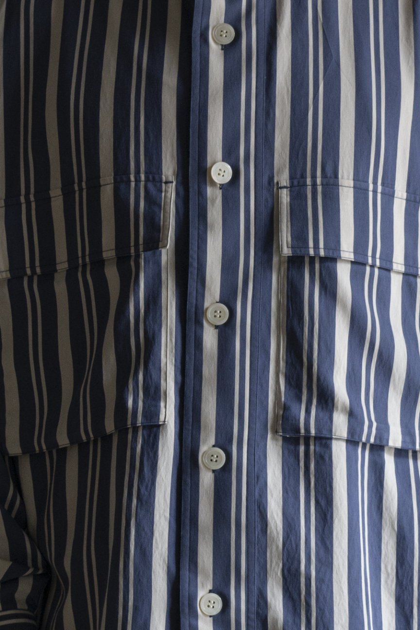 BAND COLLAR SHIRT / SAX STRIPE - RAINMAKER KYOTO