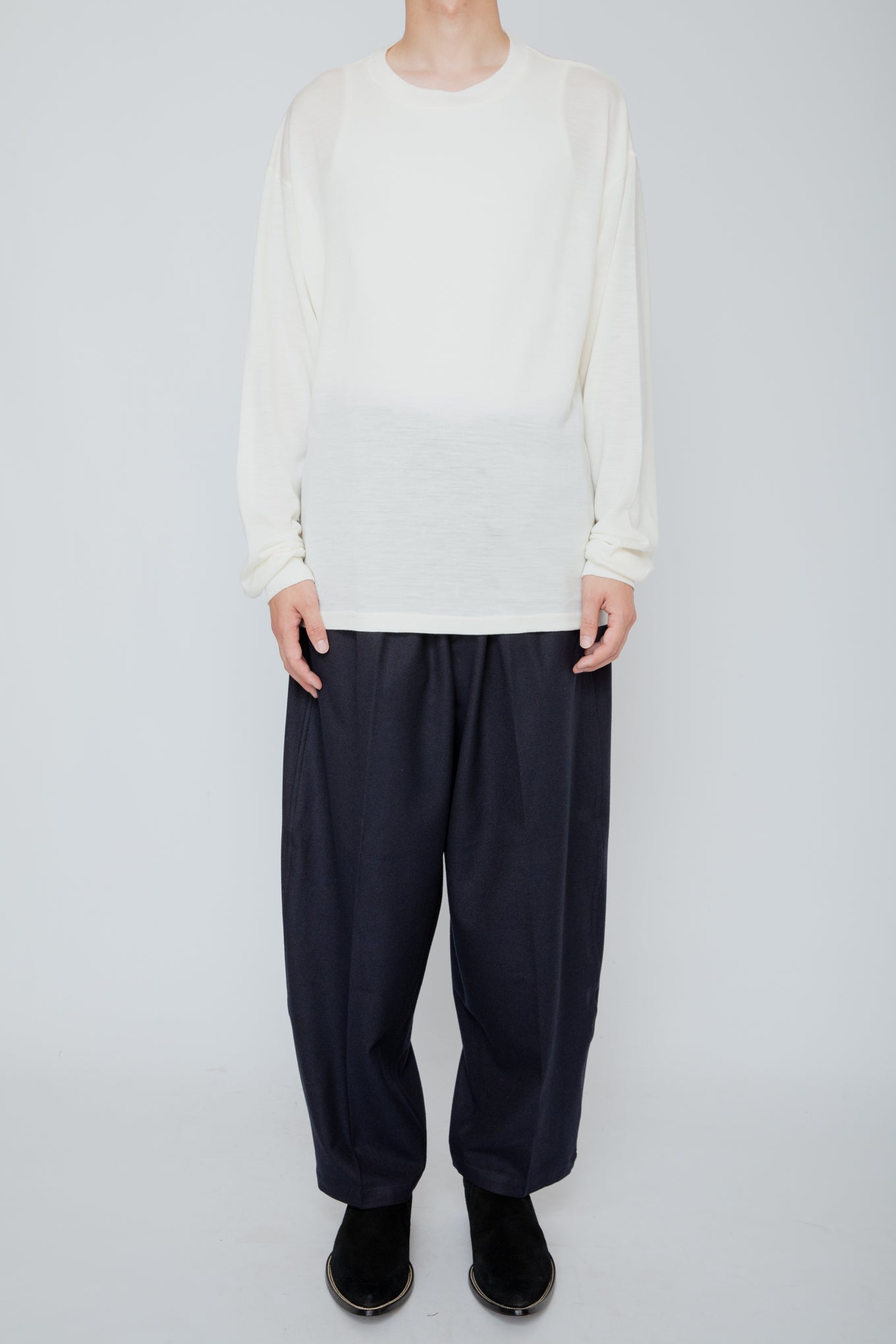 WASHABNE WOOL CREW NECK SHIRT / OFF WHITE