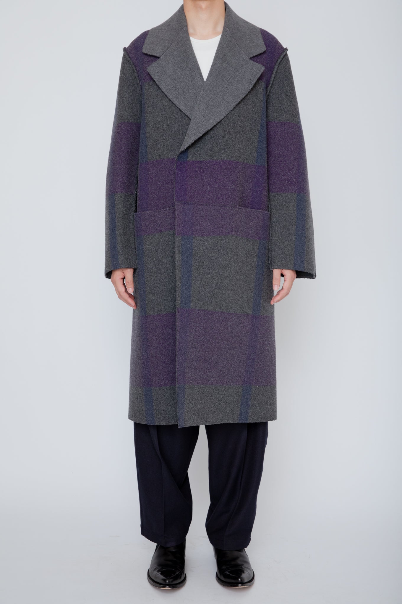 DOUBLE BREASTED MELTON COAT / PURPLE MIX