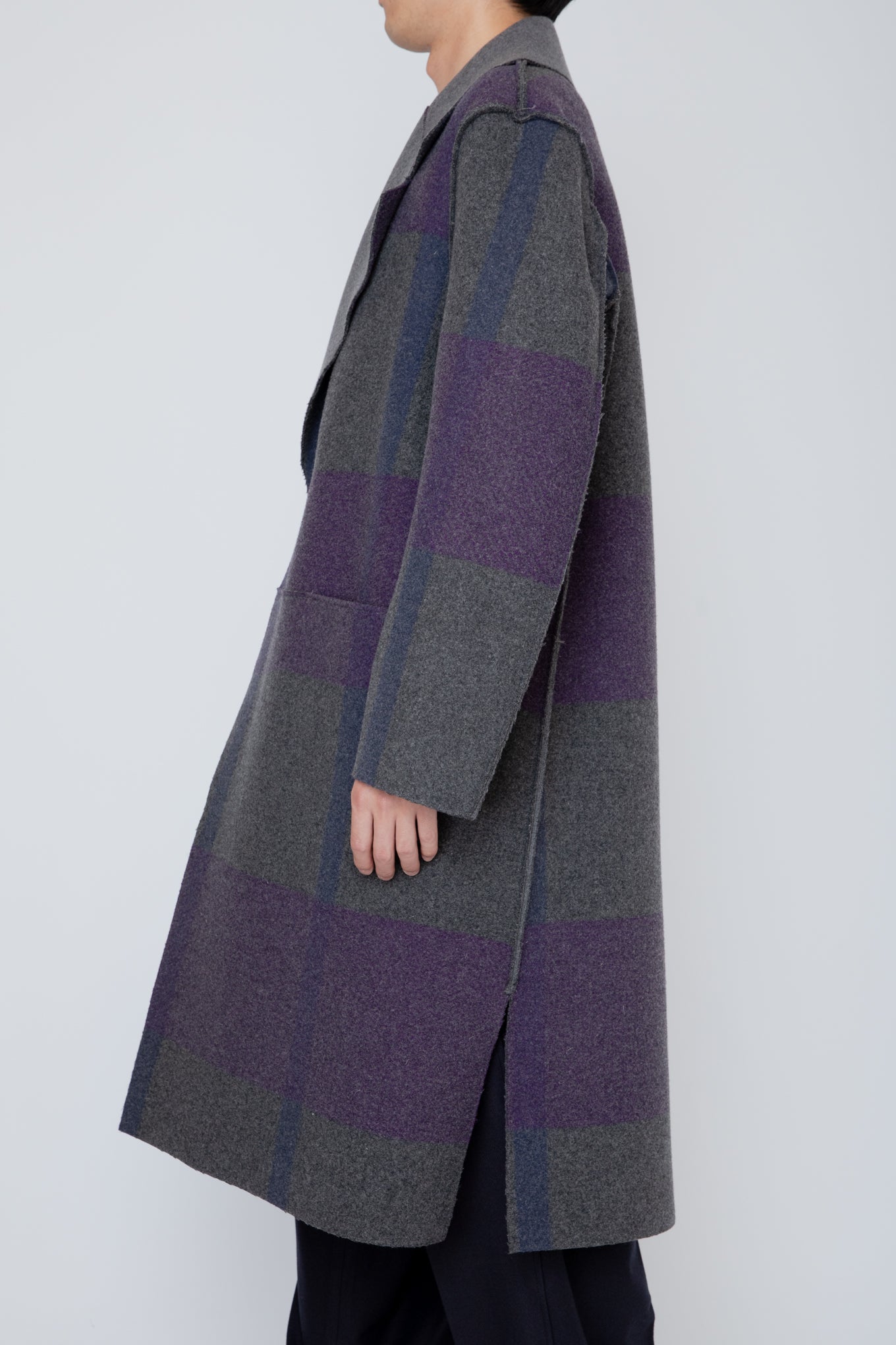 DOUBLE BREASTED MELTON COAT / PURPLE MIX