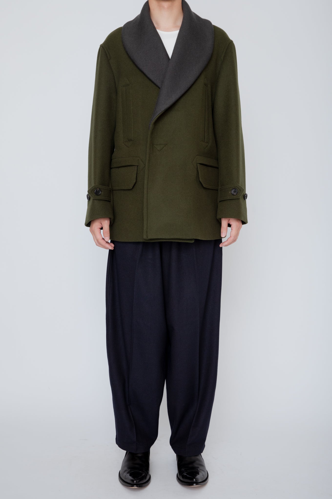 SHAWL COLLAR PEA COAT / KHAKI