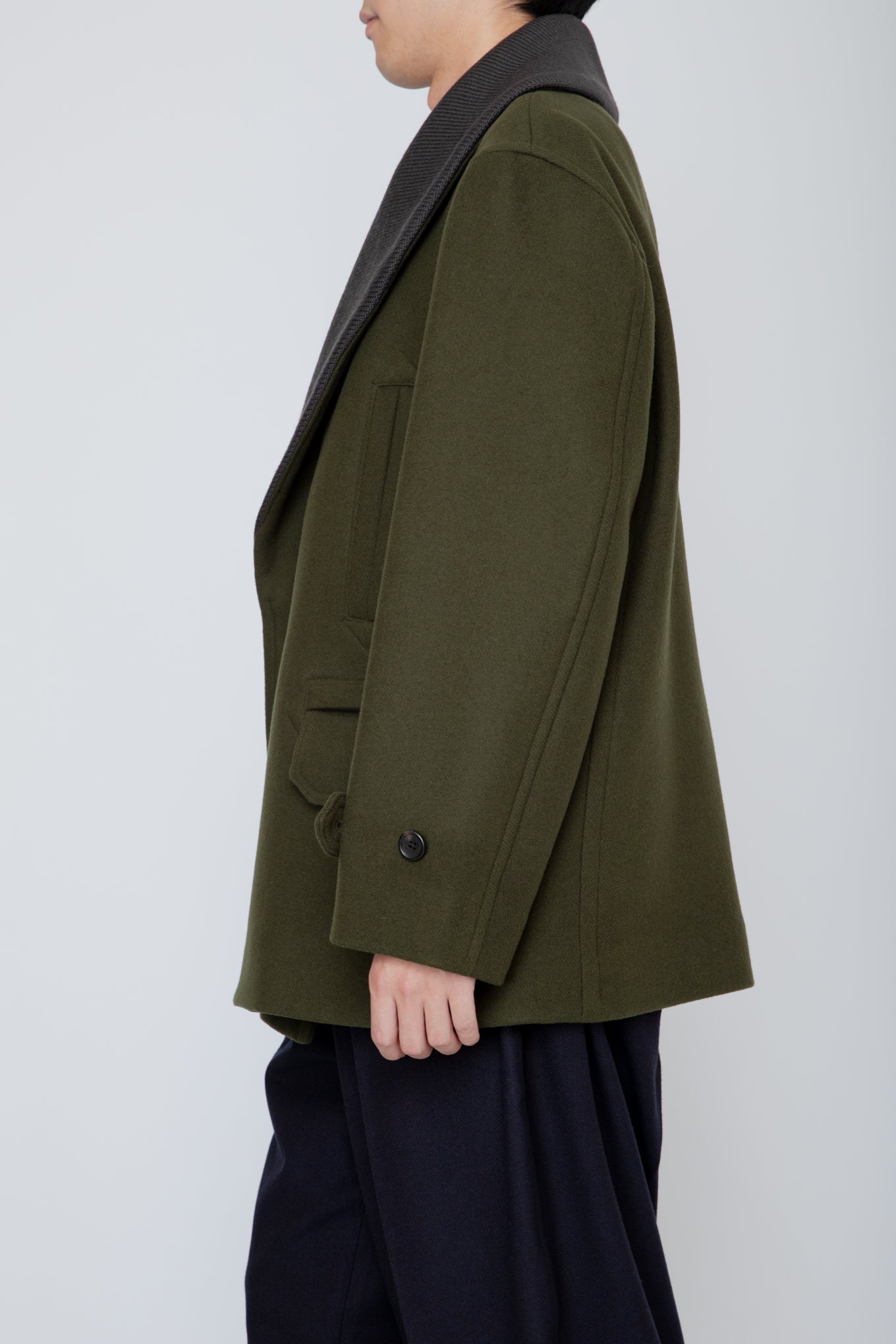 SHAWL COLLAR PEA COAT / KHAKI