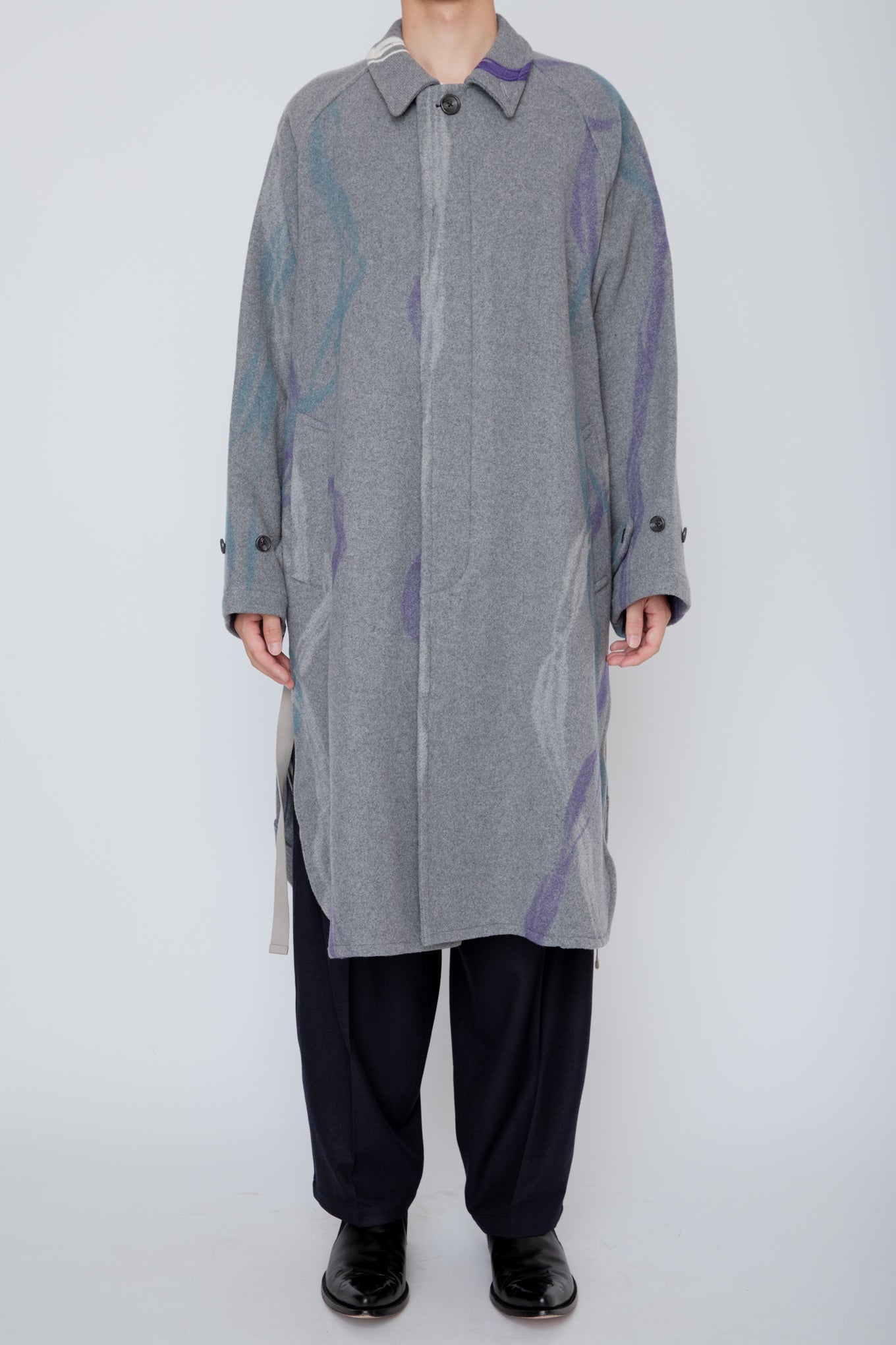 NEEDLE PUNCHED SIDE SLIT BAL COLLAR COAT / MIX