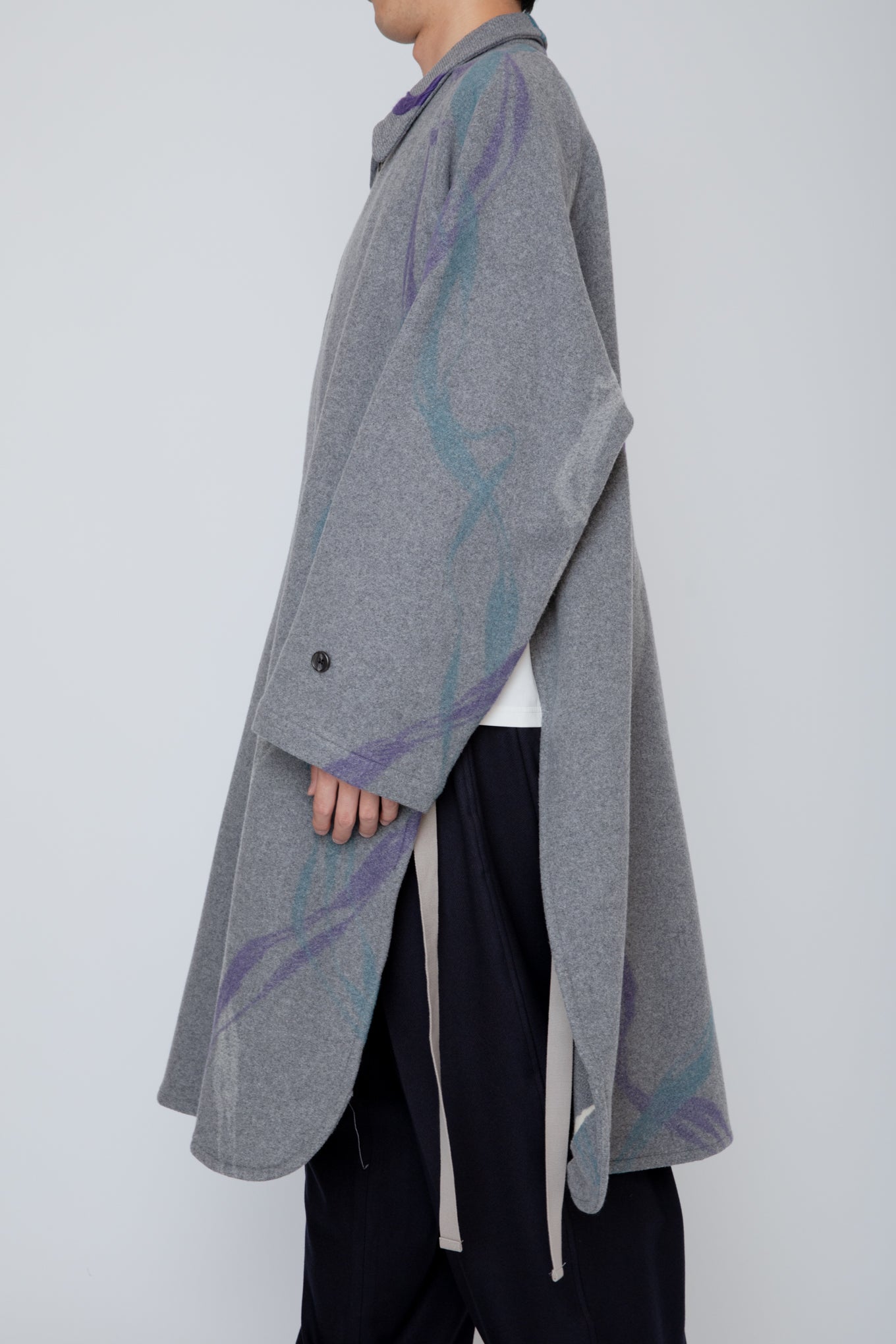 NEEDLE PUNCHED SIDE SLIT BAL COLLAR COAT / MIX