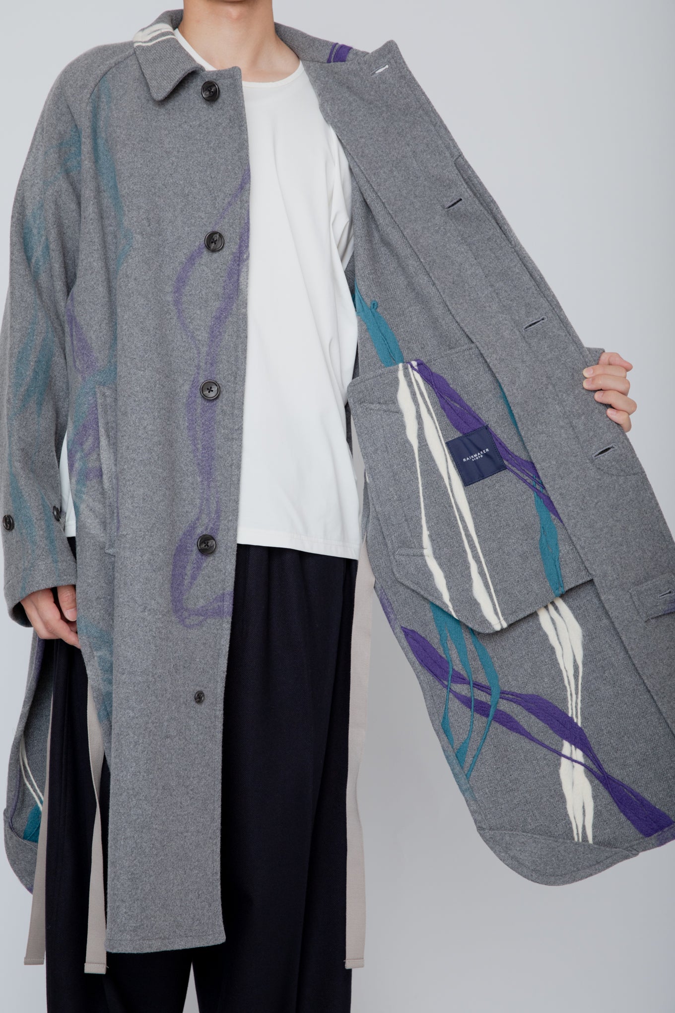 NEEDLE PUNCHED SIDE SLIT BAL COLLAR COAT / MIX