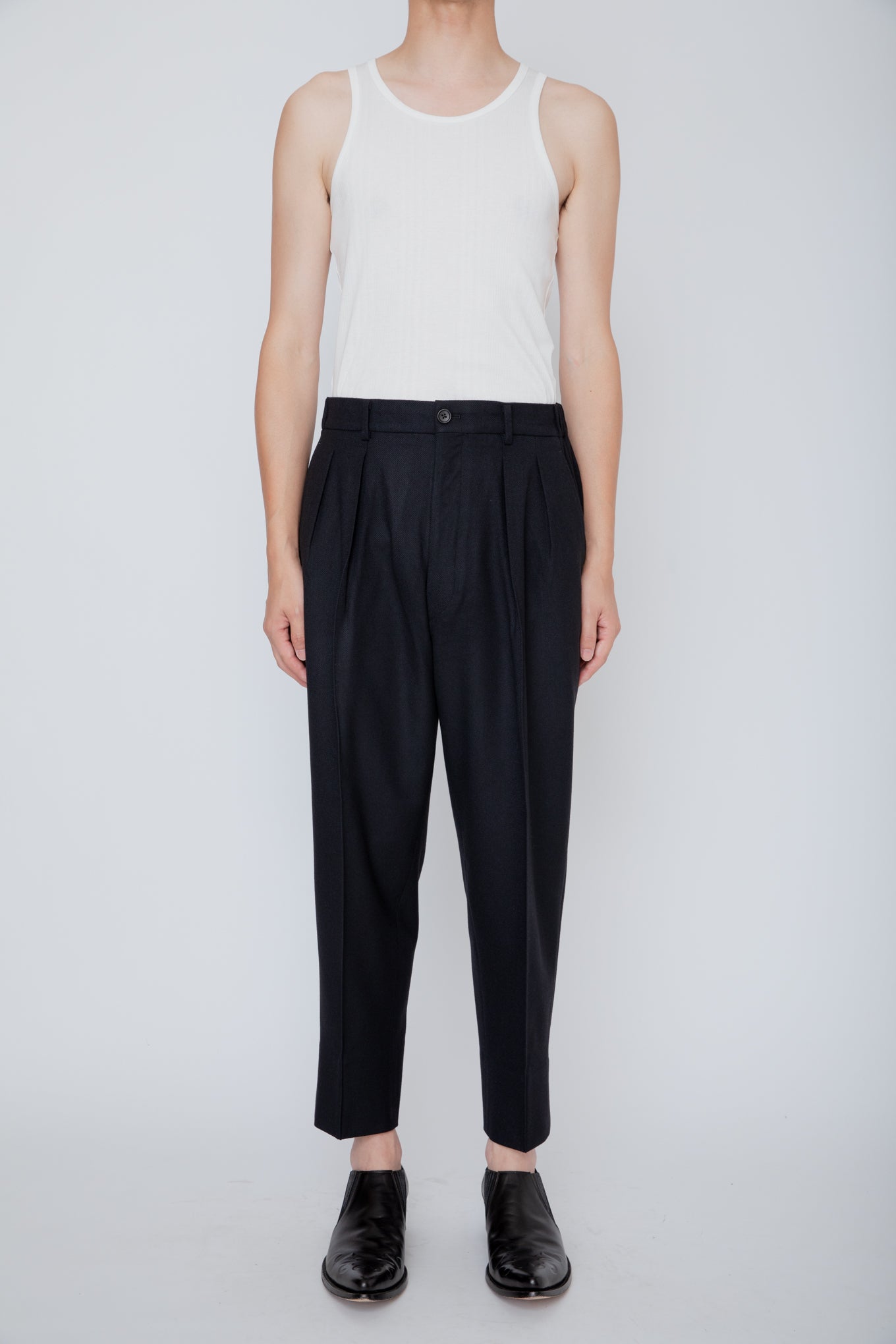 FRENCH TWILL SHIRRING TROUSERS / BLACK