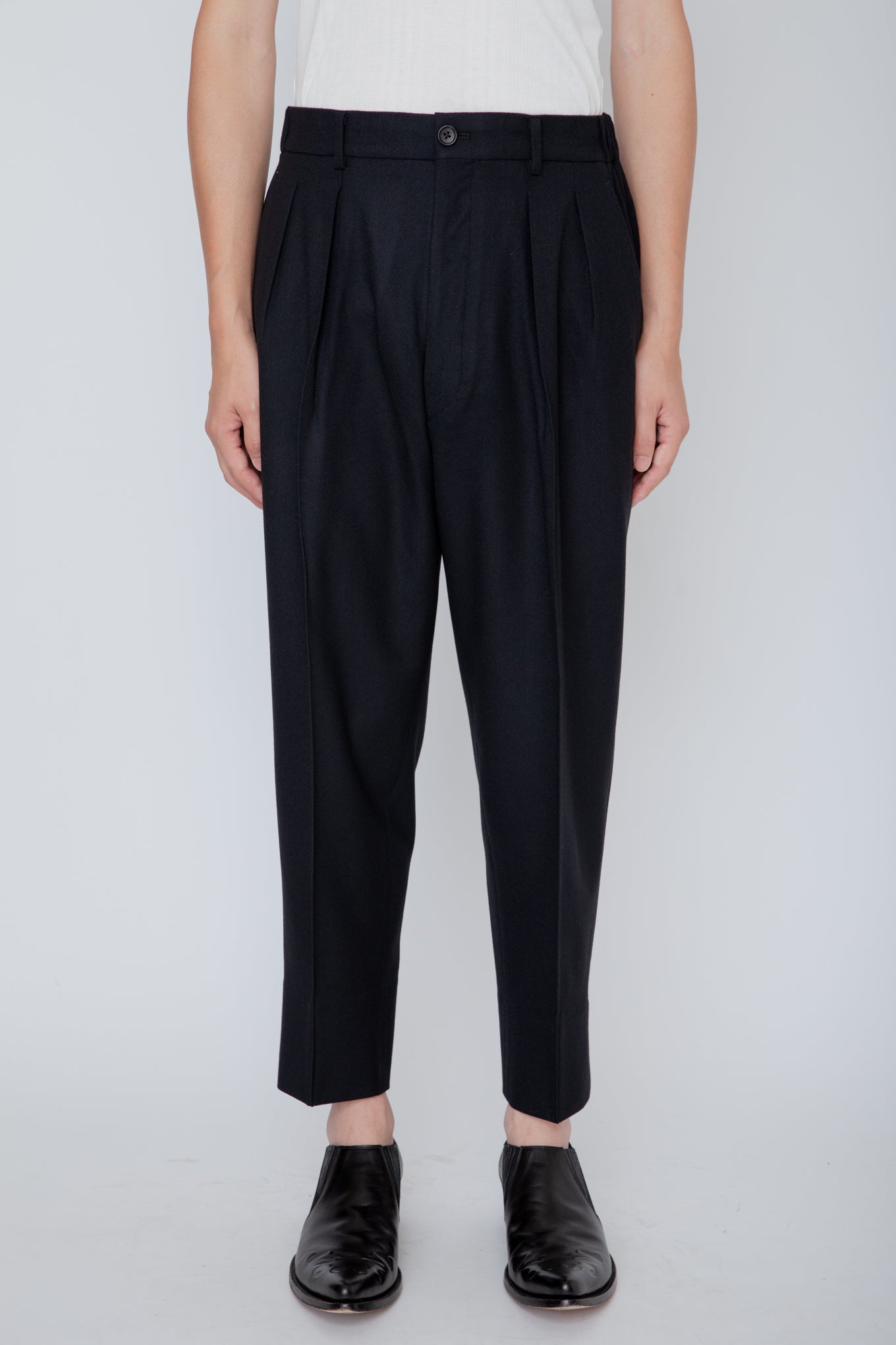 FRENCH TWILL SHIRRING TROUSERS / BLACK