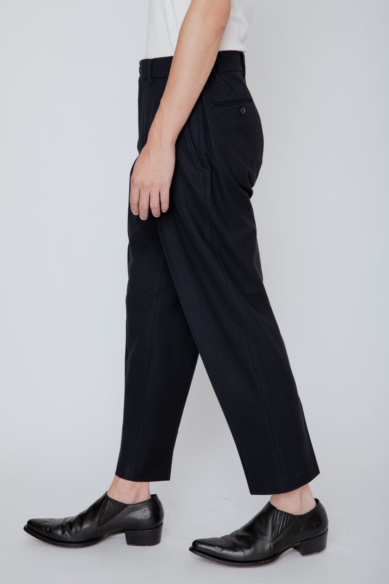 FRENCH TWILL SHIRRING TROUSERS / BLACK
