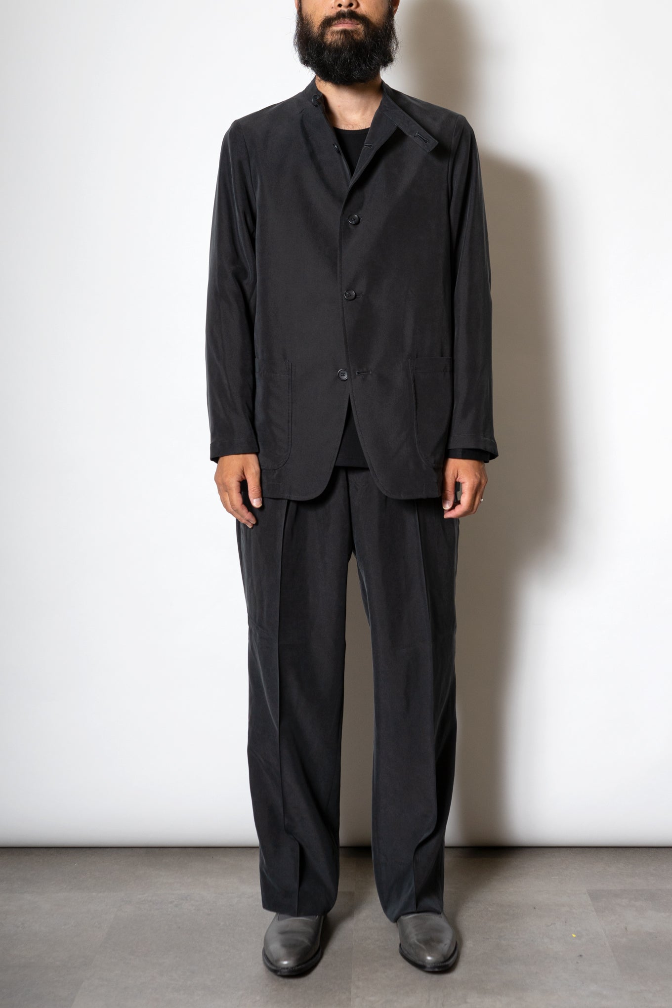 PEACH POPLIN OFFICER COLLAR JACKET/FADE BLACK - RAINMAKER KYOTO