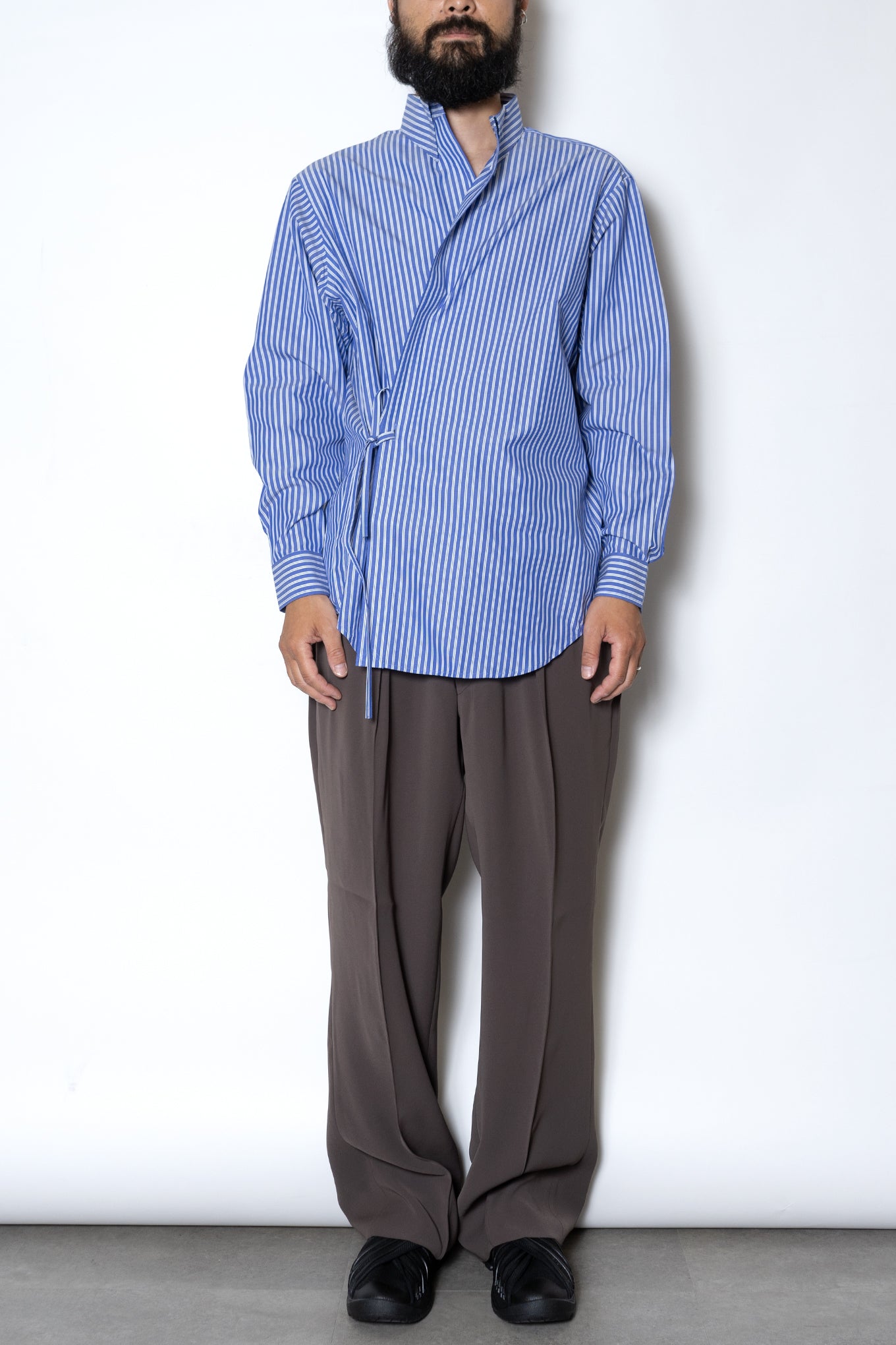 PEACH POPLIN WIDE TROUSERS/FADE BLACK - RAINMAKER KYOTO