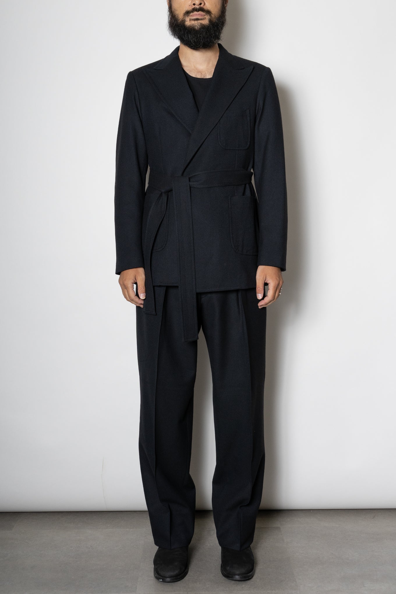 FRENCH TWILL BELTED JACKET / BLACK - RAINMAKER KYOTO