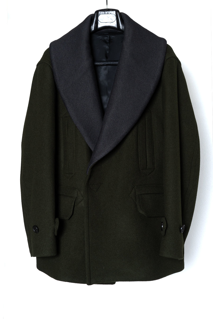 SHAWL COLLAR PEA COAT / BLACK