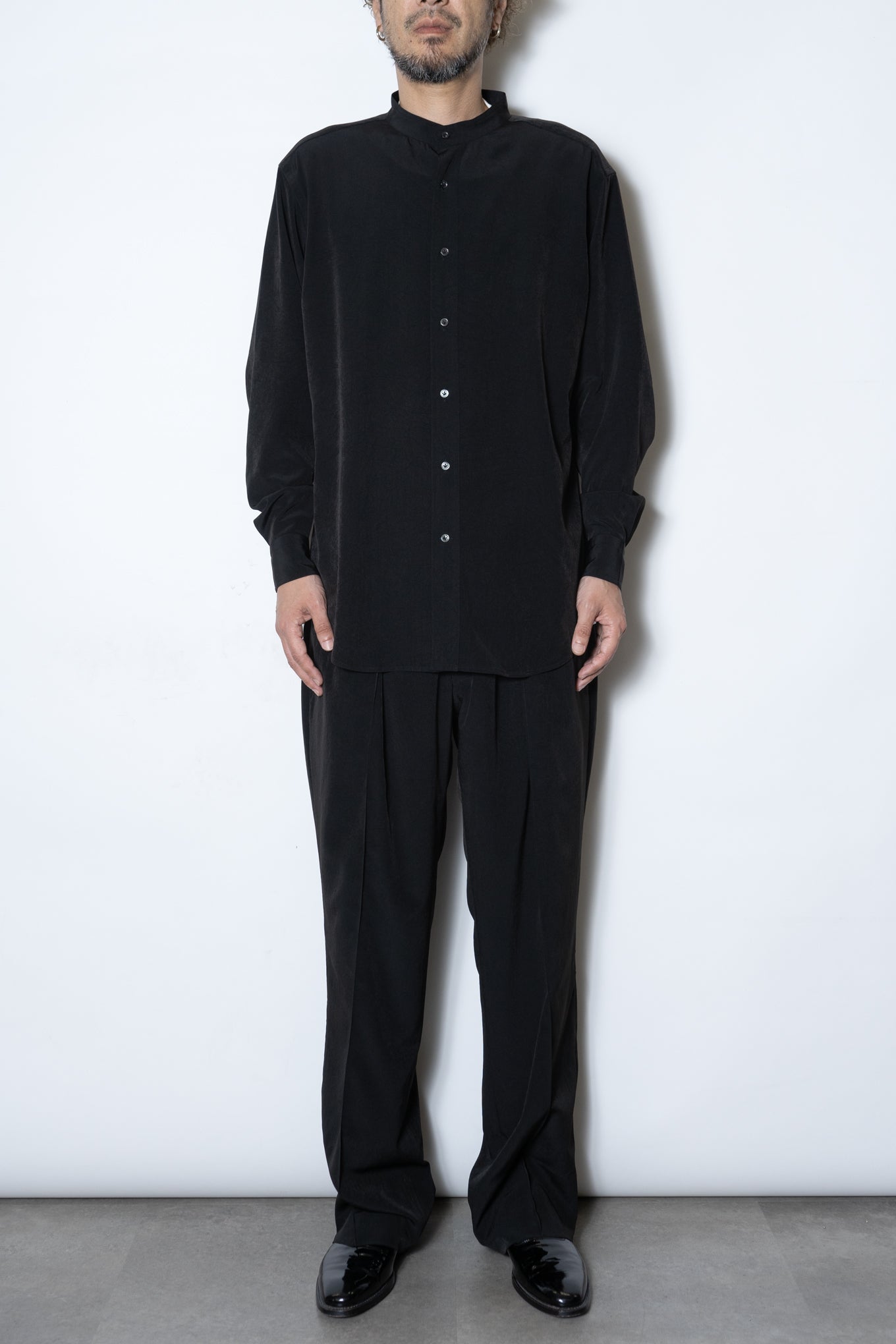 BAND COLLAR SHIRT / BLACK