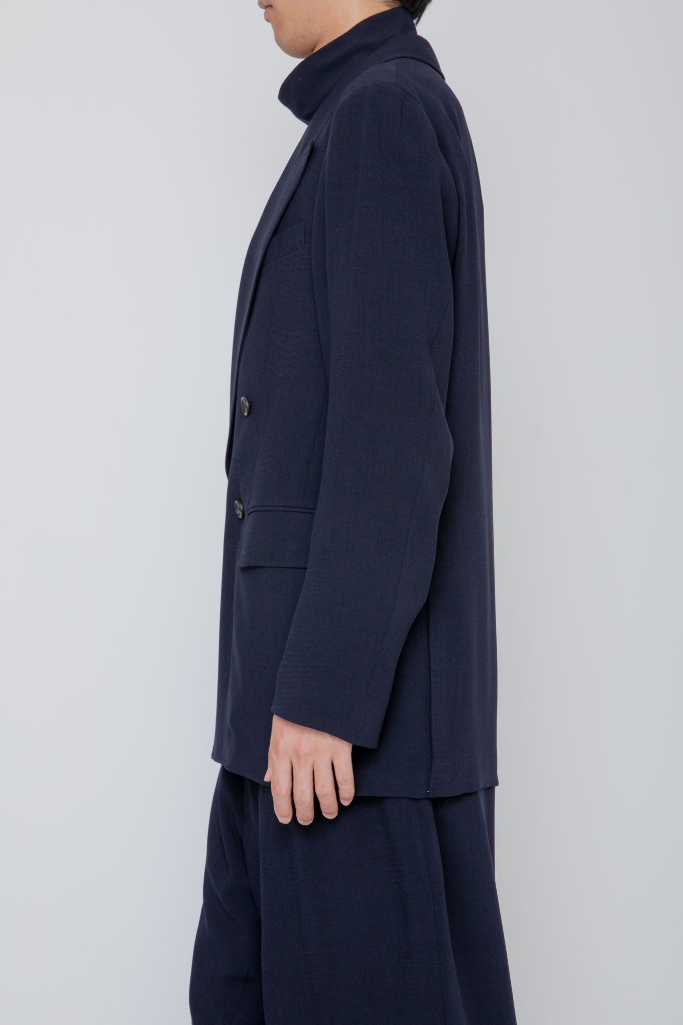 MELANGE TWILL DOUBLE BREASTED JACKET / NAVY