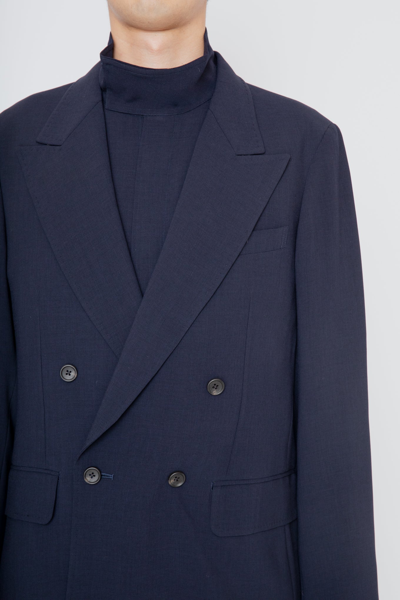 MELANGE TWILL DOUBLE BREASTED JACKET / NAVY