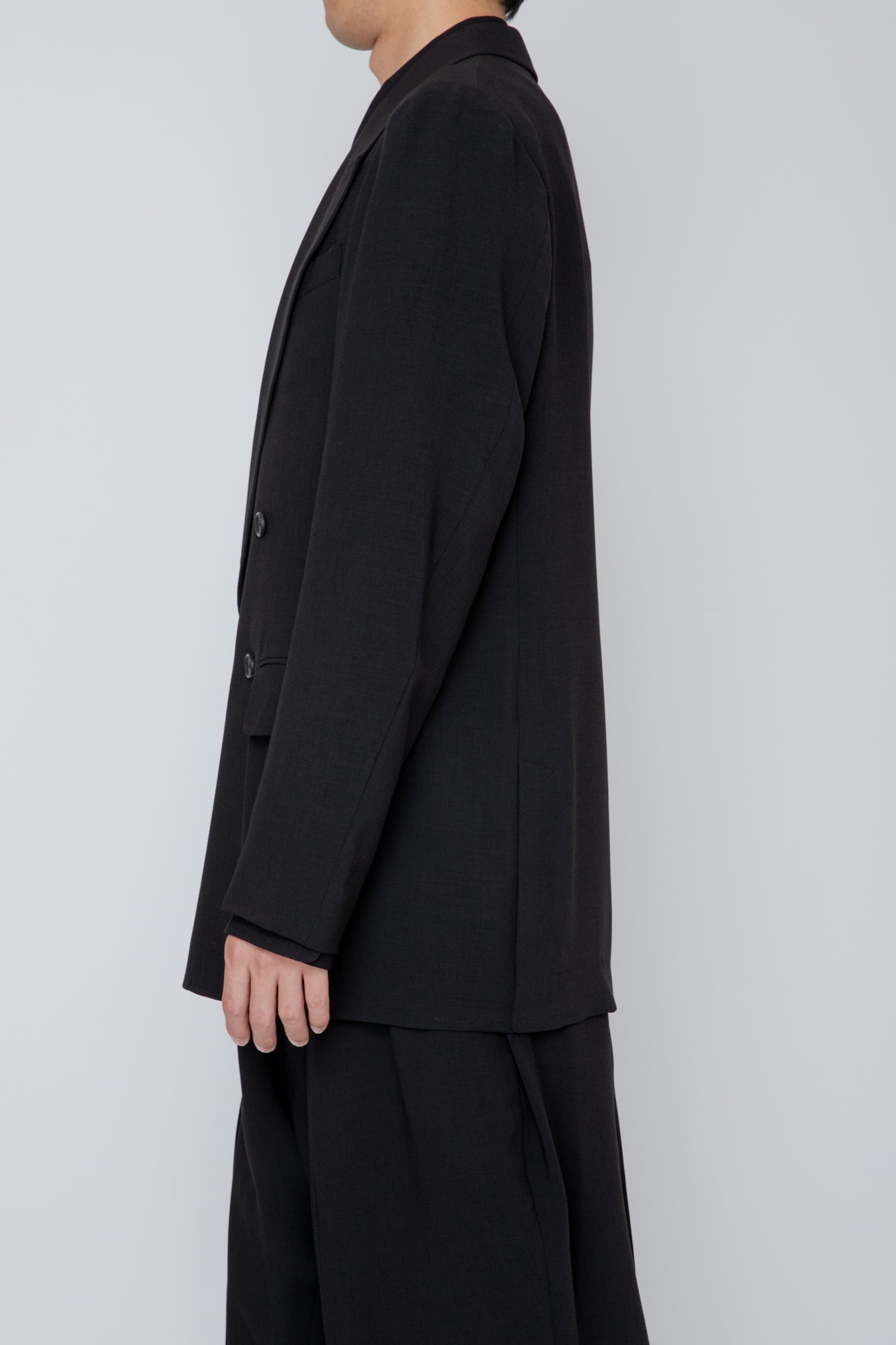 MELANGE TWILL DOUBLE BREASTED JACKET / BLACK