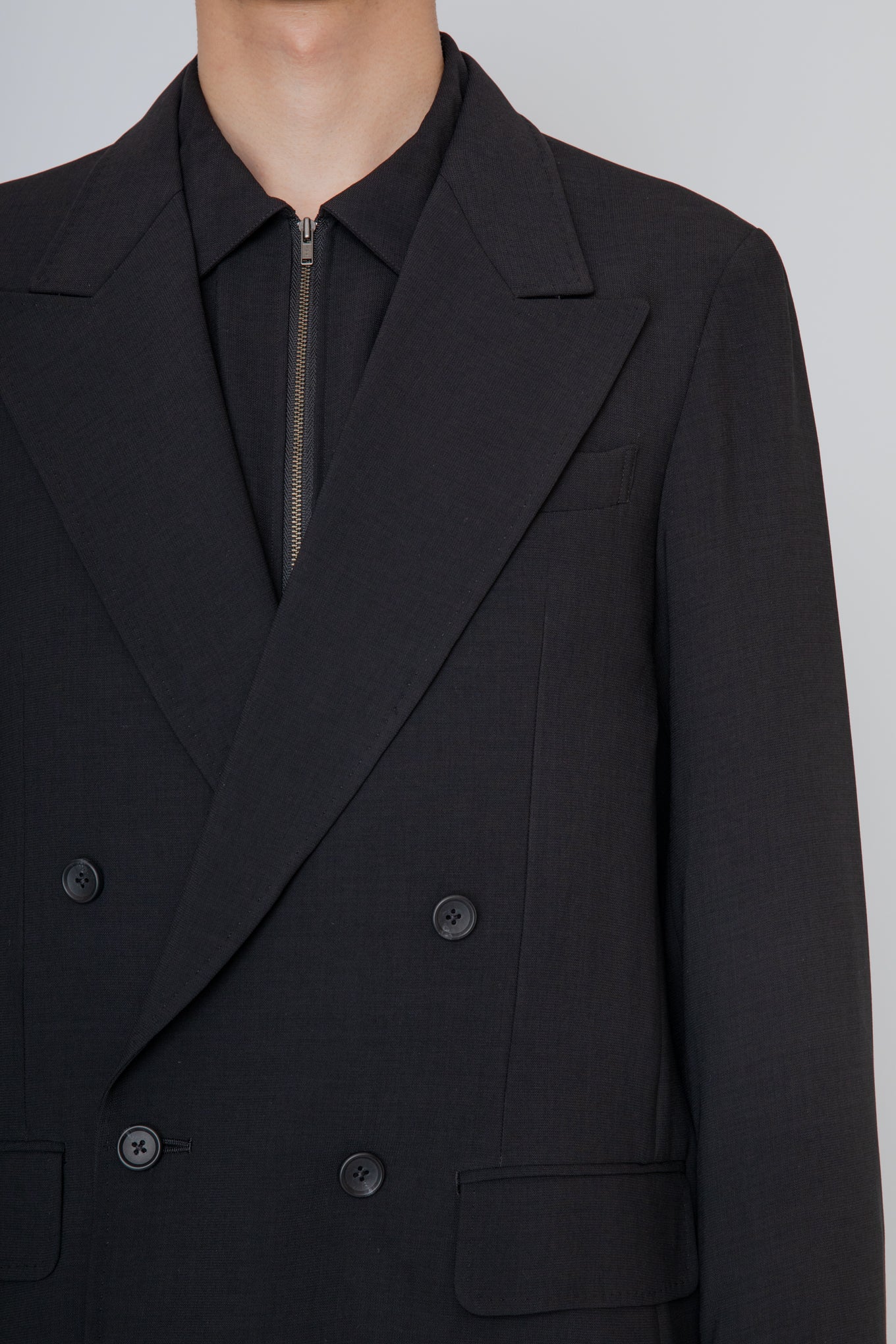 MELANGE TWILL DOUBLE BREASTED JACKET / BLACK