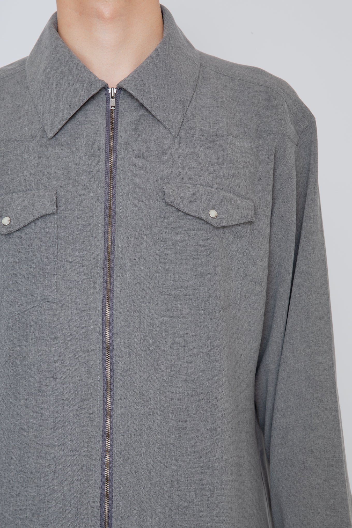 MELANGE TWILL WESTERN SHIRT / TOP GRAY