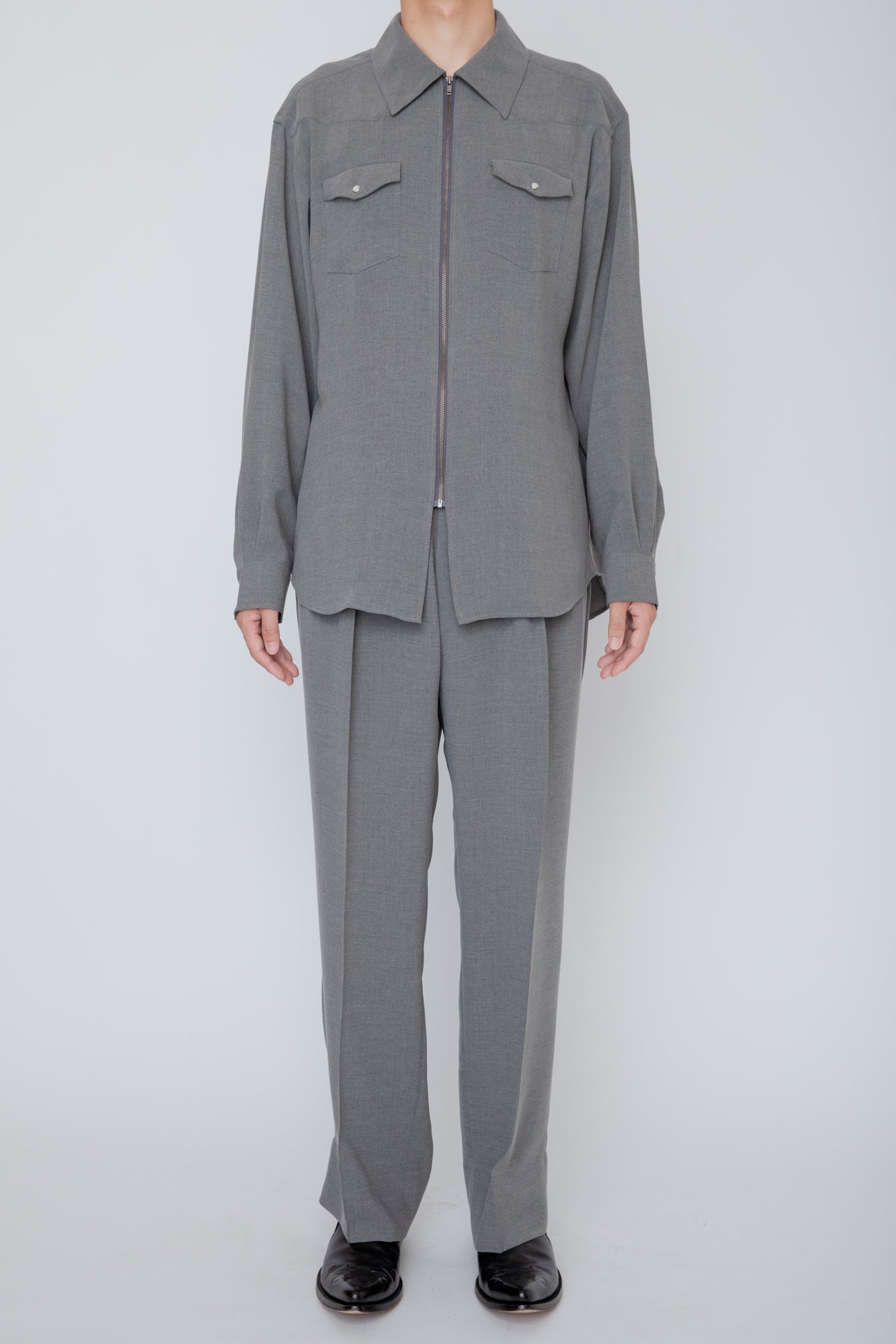 MELANGE TWILL WESTERN SHIRT / TOP GRAY