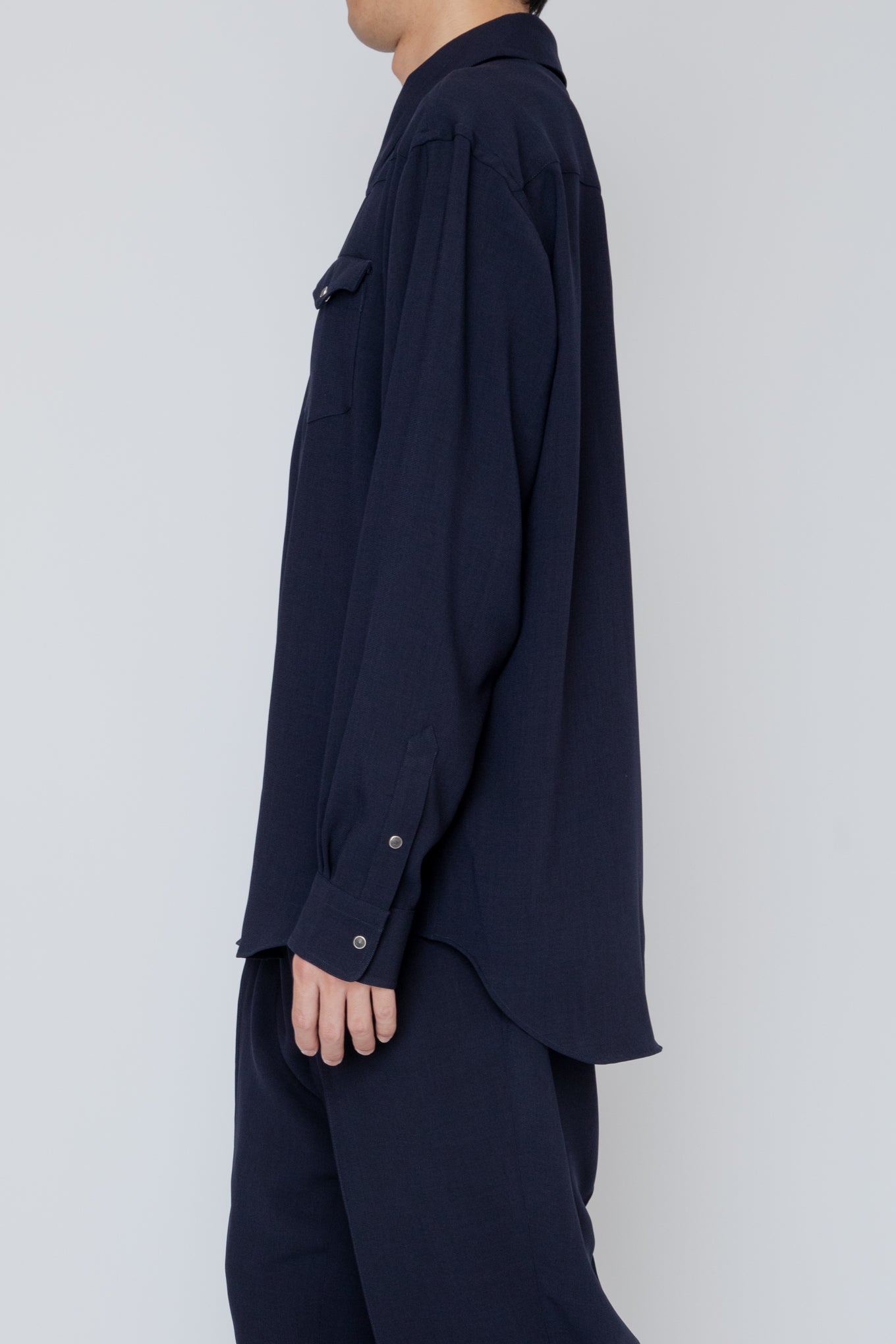 MELANGE TWILL WESTERN SHIRT / NAVY