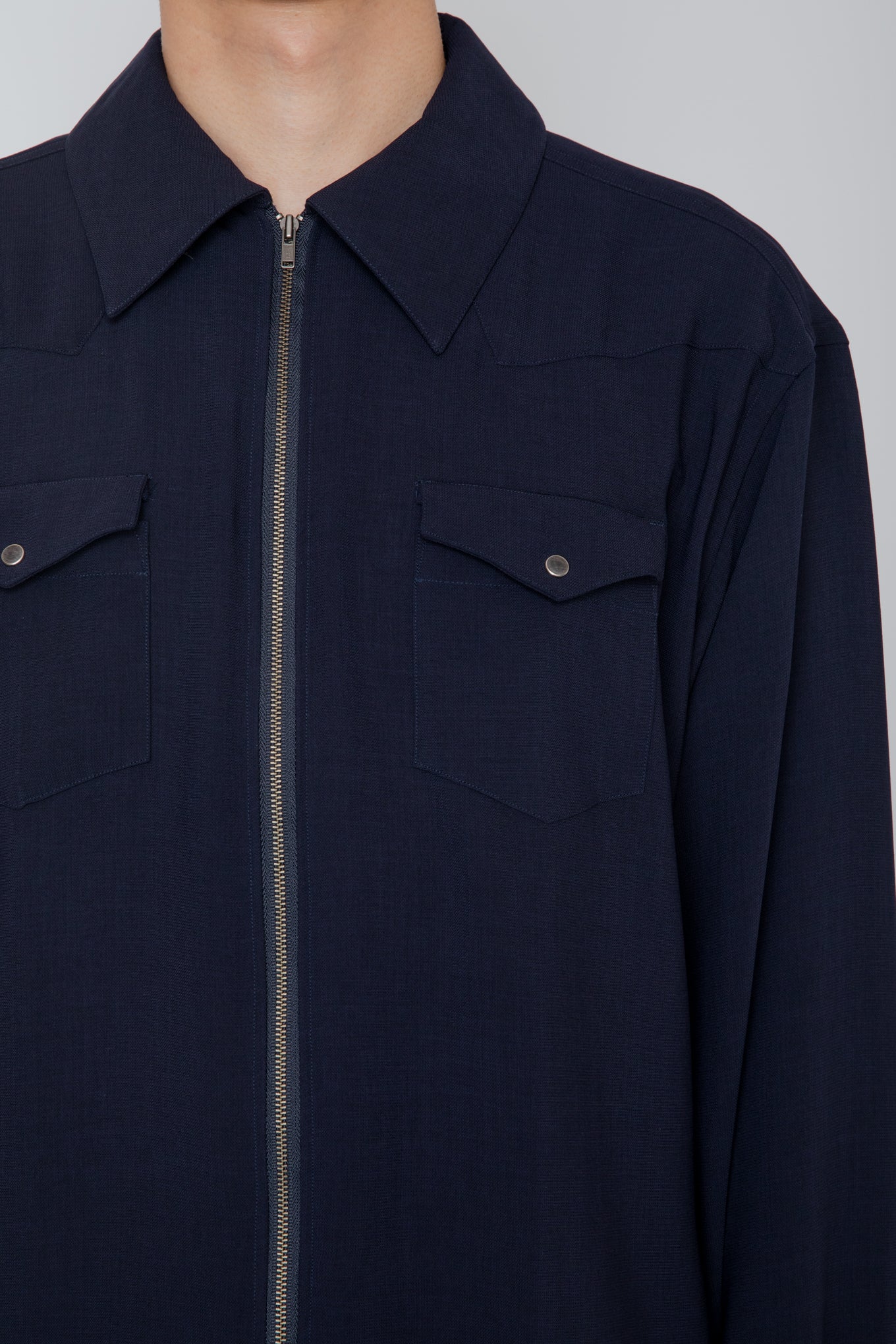 MELANGE TWILL WESTERN SHIRT / NAVY