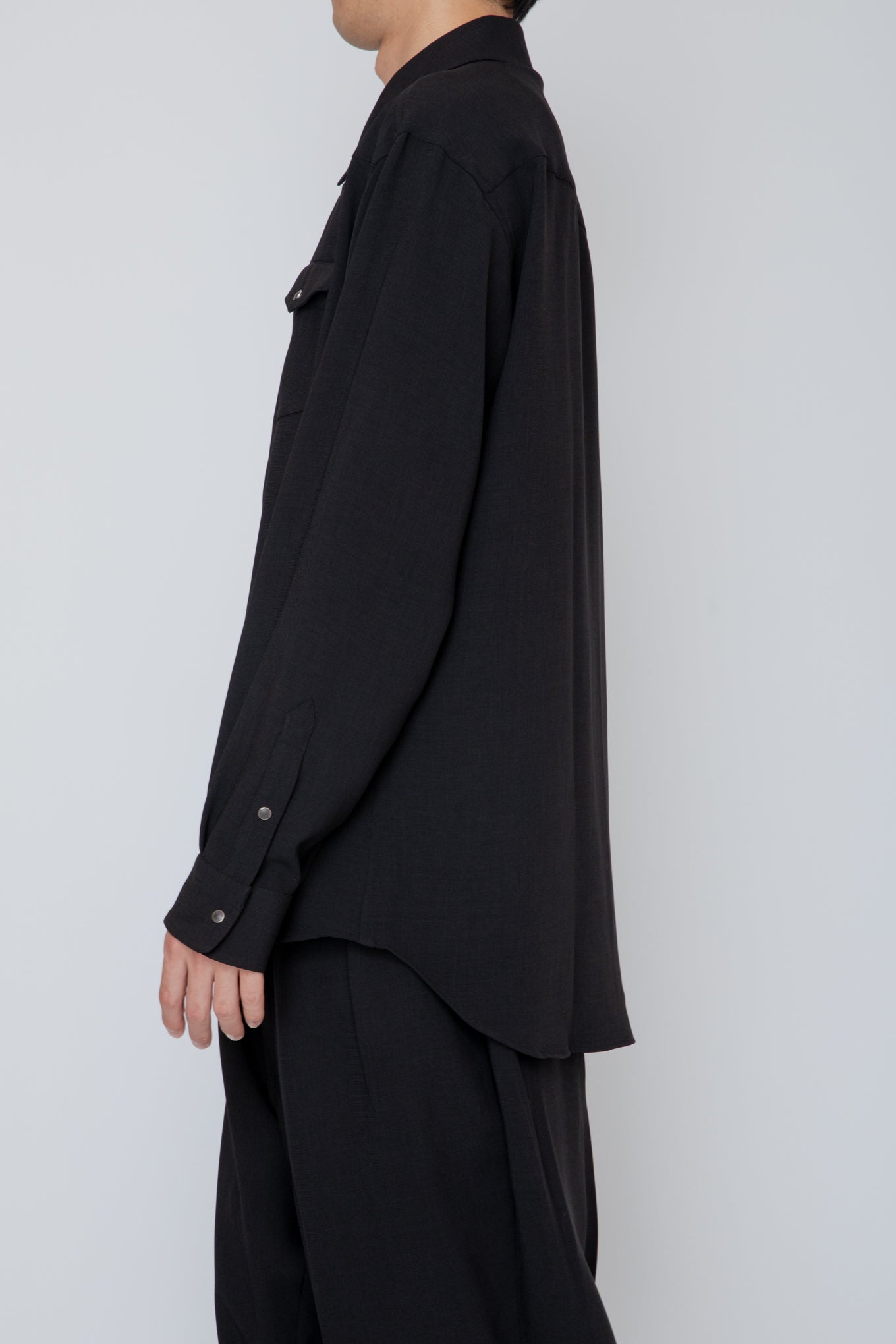 MELANGE TWILL WESTERN SHIRT / BLACK