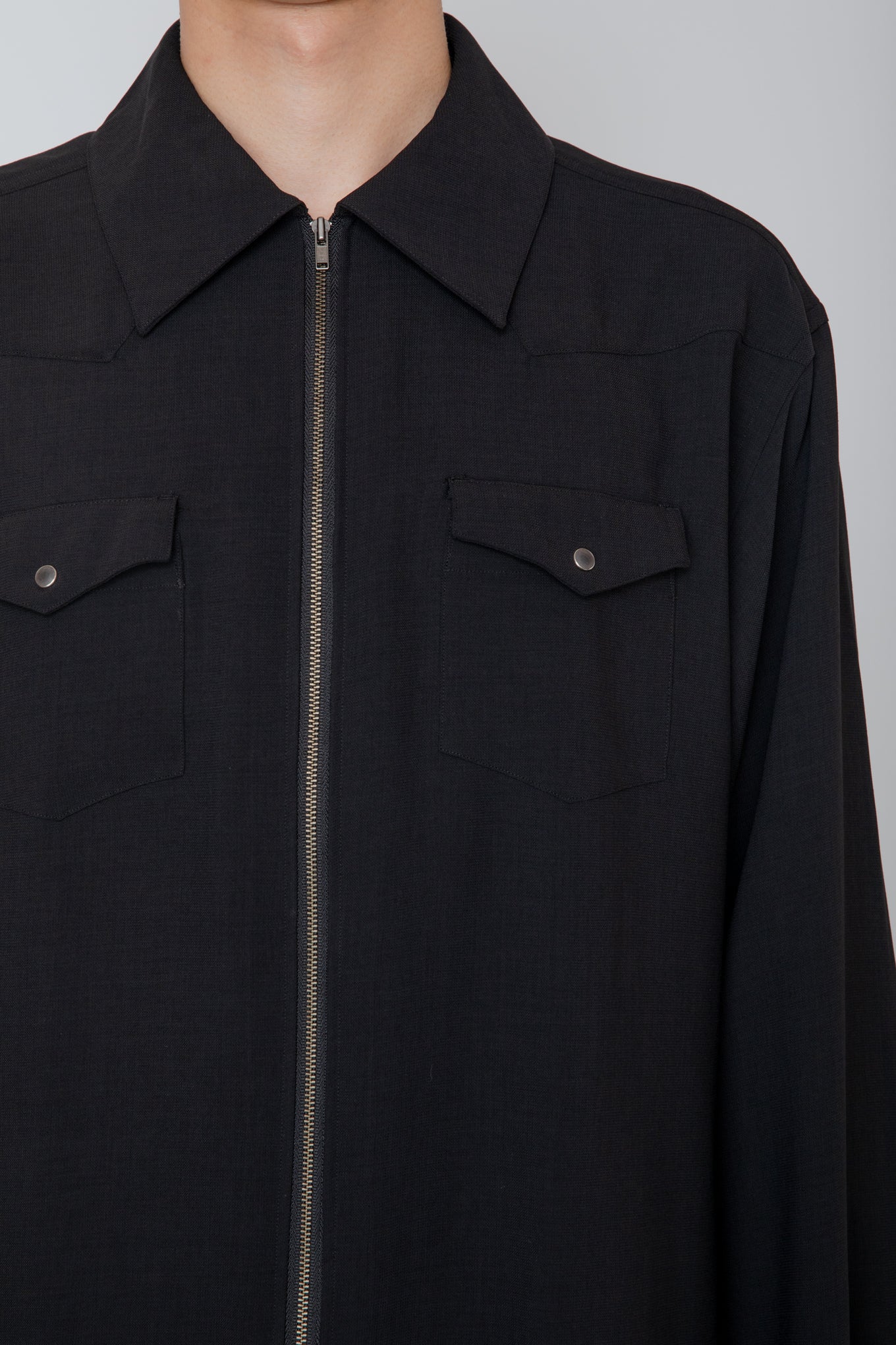 MELANGE TWILL WESTERN SHIRT / BLACK