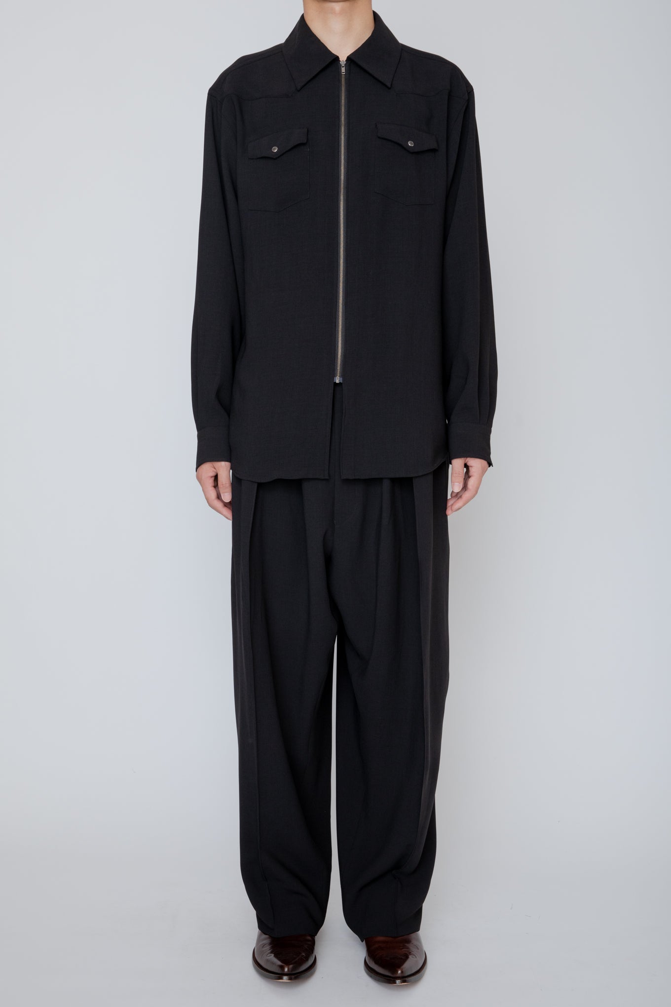 MELANGE TWILL WESTERN SHIRT / BLACK