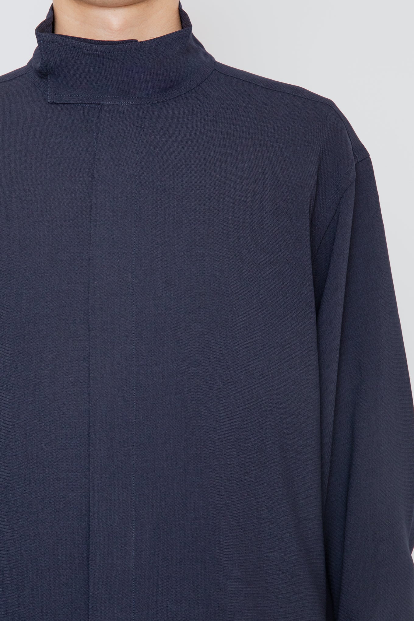 MELANGE TWILL HIGH NECK COLLAR SHIRT / NAVY