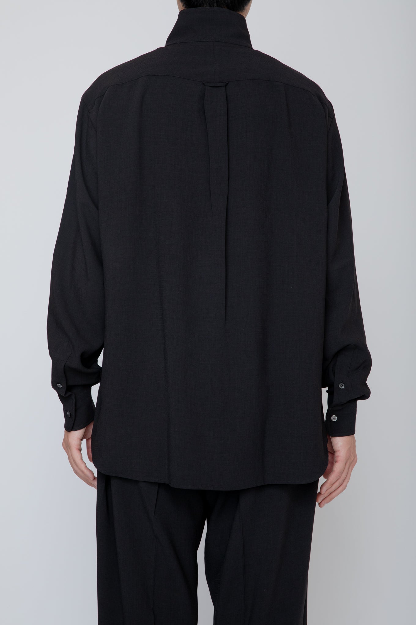 MELANGE TWILL HIGH NECK COLLAR SHIRT / BLACK