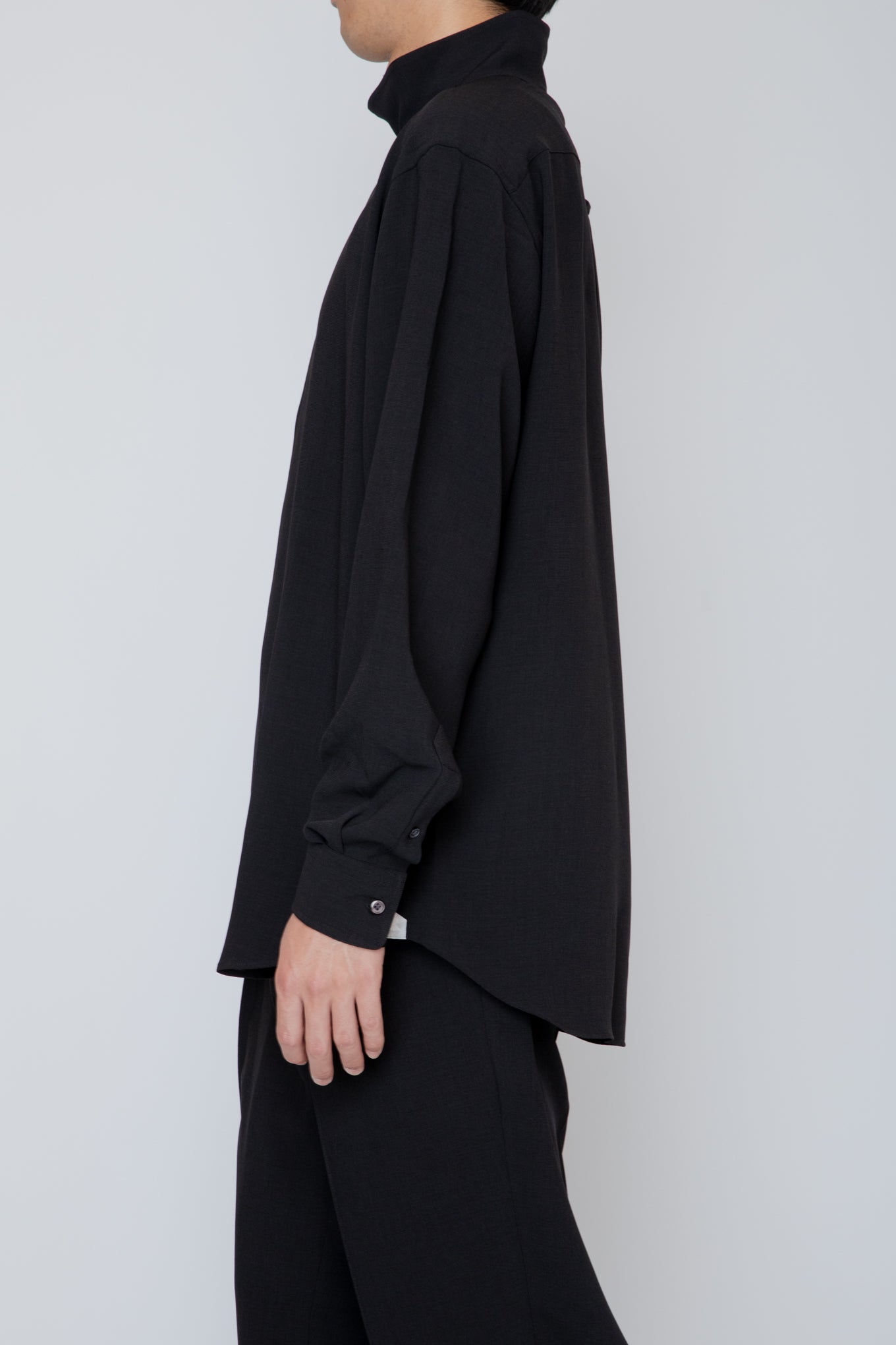 MELANGE TWILL HIGH NECK COLLAR SHIRT / BLACK