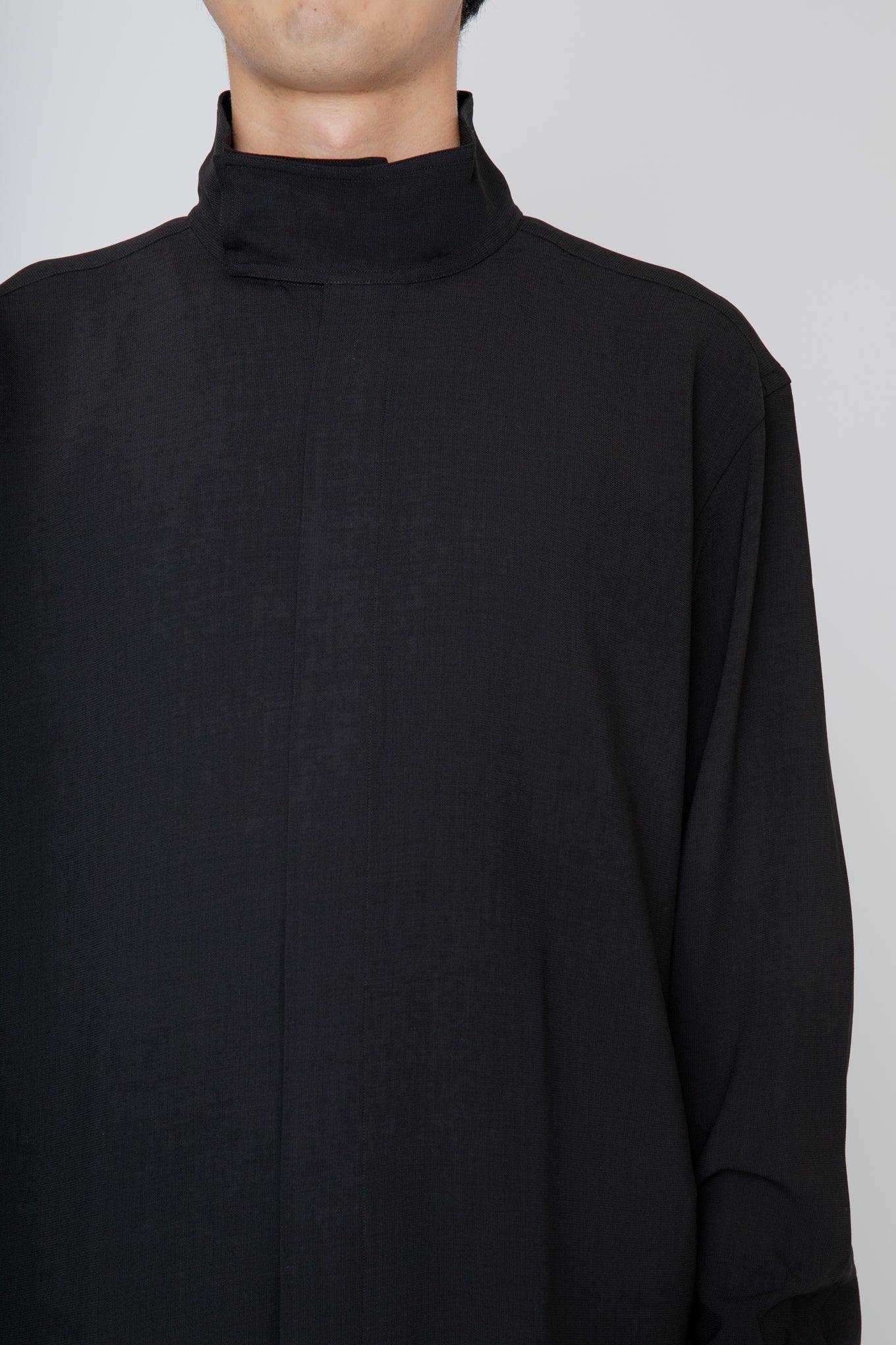 MELANGE TWILL HIGH NECK COLLAR SHIRT / BLACK