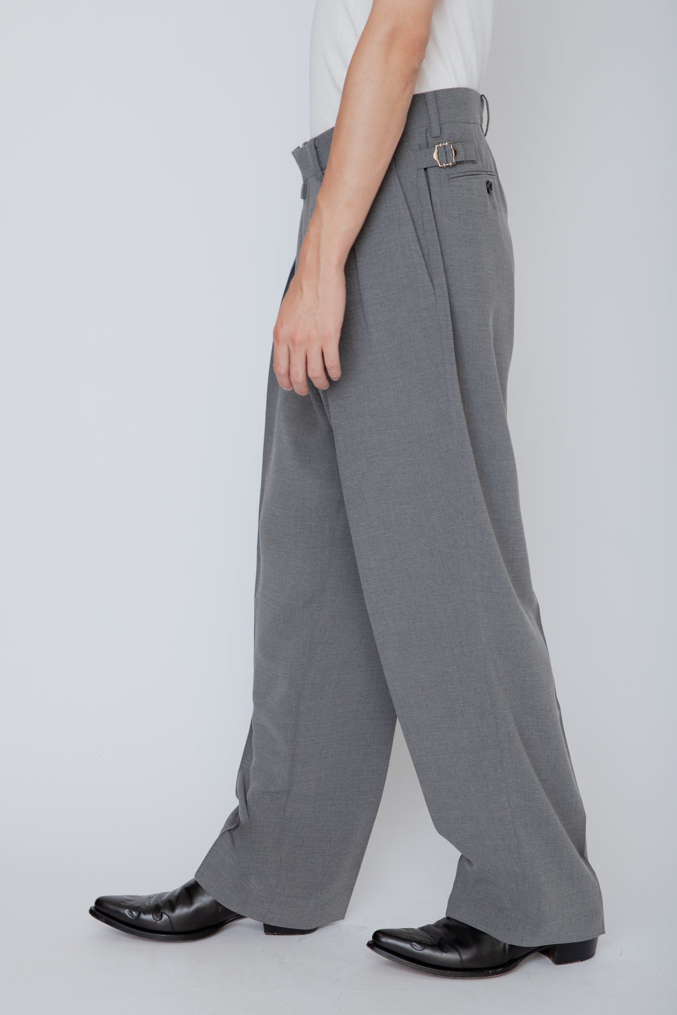 MELANGE TWILL WIDE TROUSERS / TOP GRAY