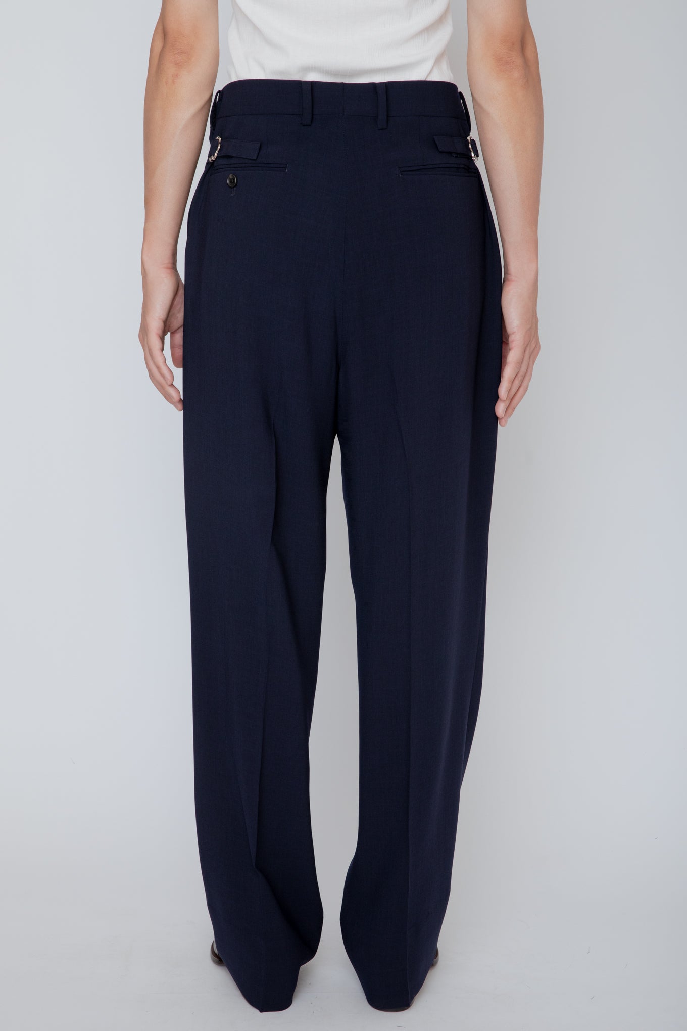 MELANGE TWILL WIDE TROUSERS / NAVY