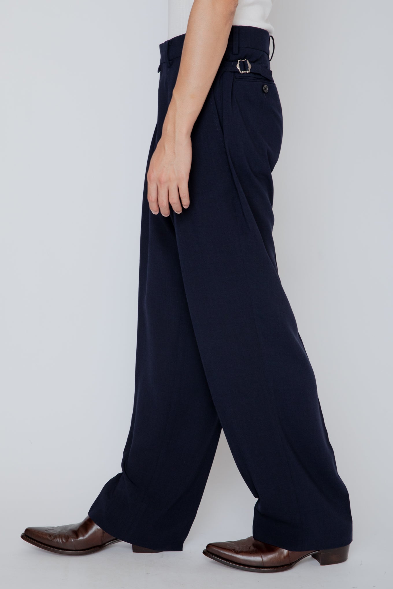 MELANGE TWILL WIDE TROUSERS / NAVY
