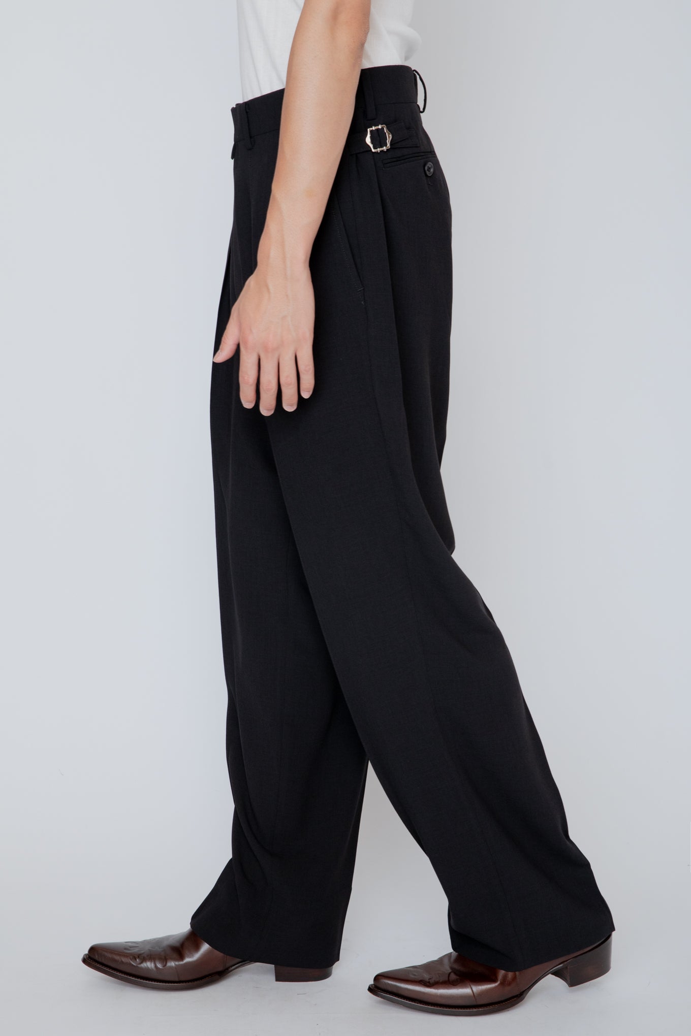 MELANGE TWILL WIDE TROUSERS / BLACK