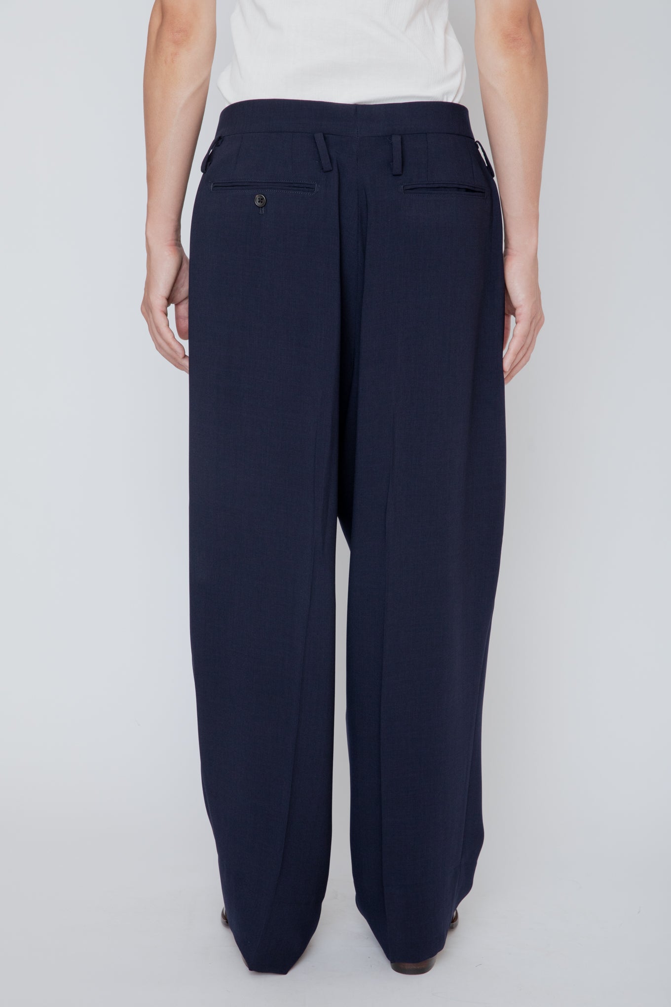 MELANGE TWILL 3-PLEATED TROUSERS / NAVY