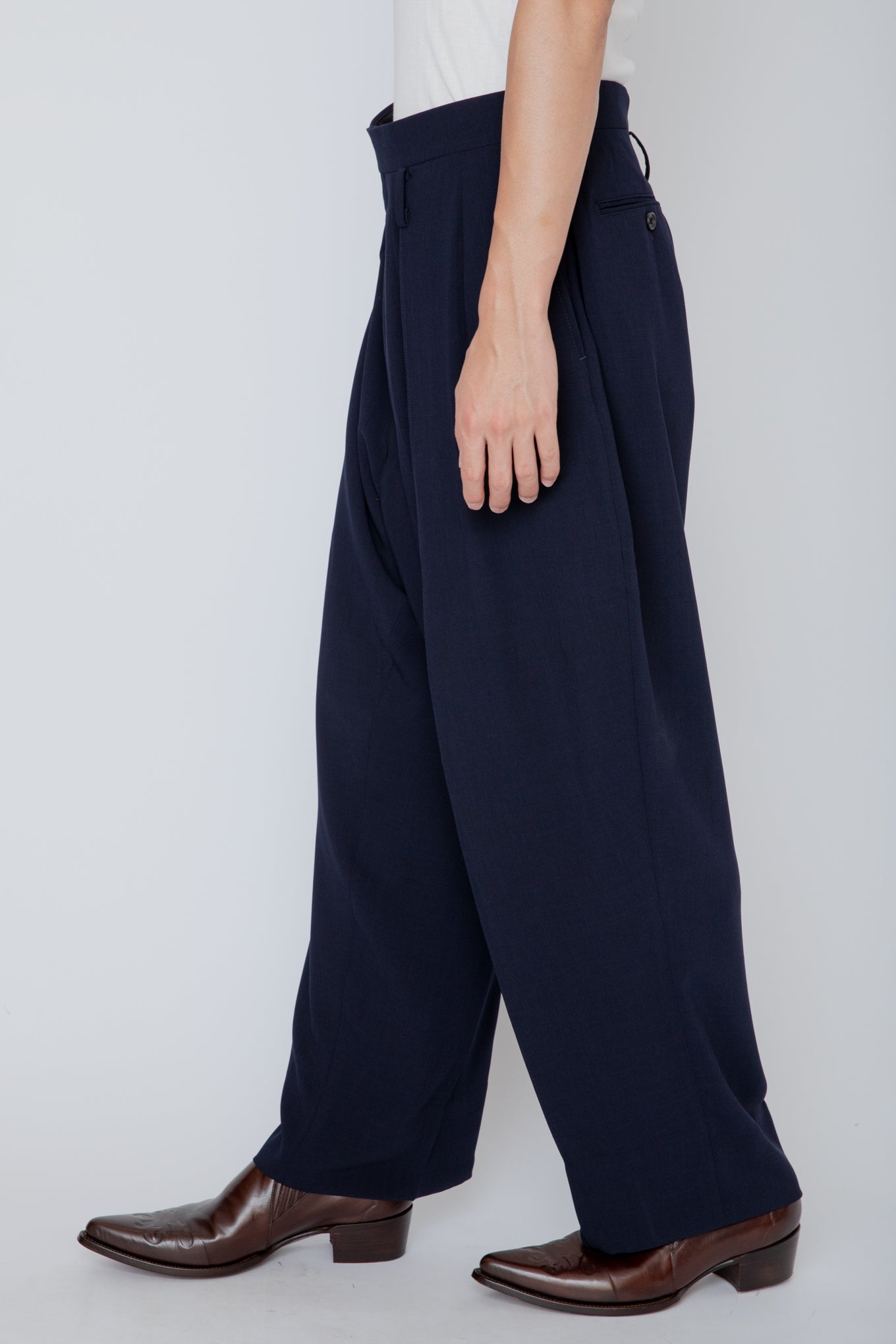 MELANGE TWILL 3-PLEATED TROUSERS / NAVY