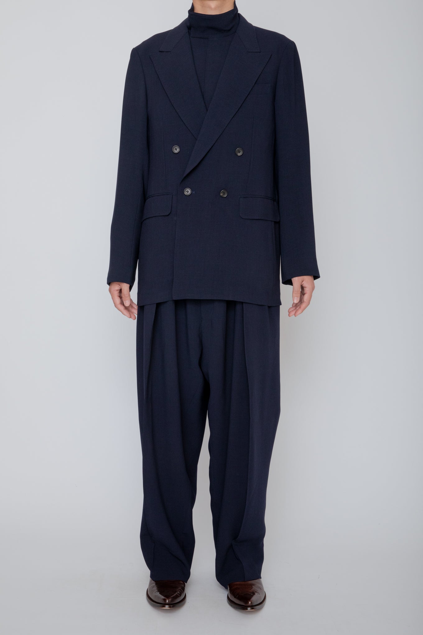MELANGE TWILL 3-PLEATED TROUSERS / NAVY